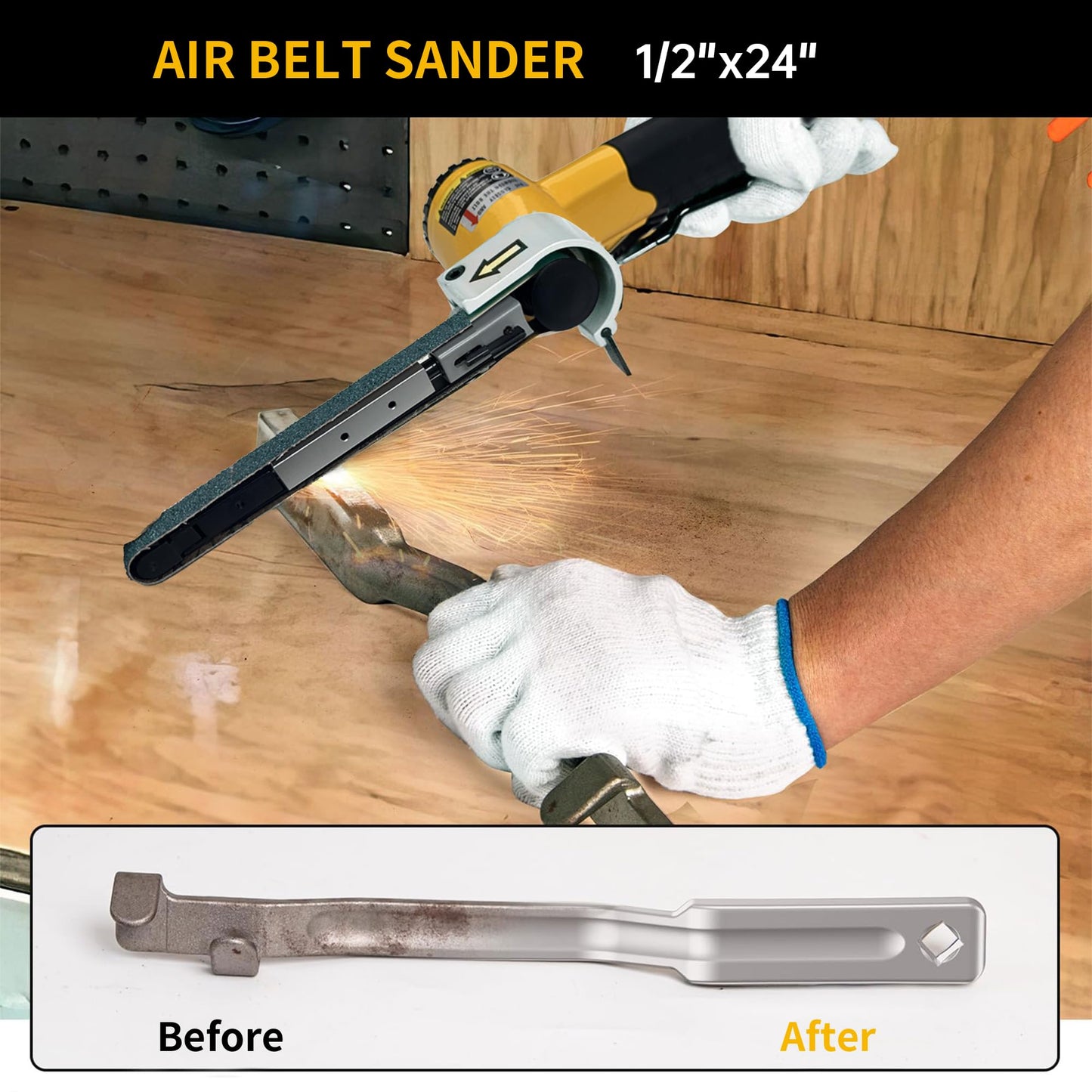 Gutsy Jumper 1/2" x 24" Air Belt Sander, Handheld Pneumatic Sander - Industrial Power Tool for Woodworking, Metal, Steel Polishing & Surface Finishing, 16000 RPM