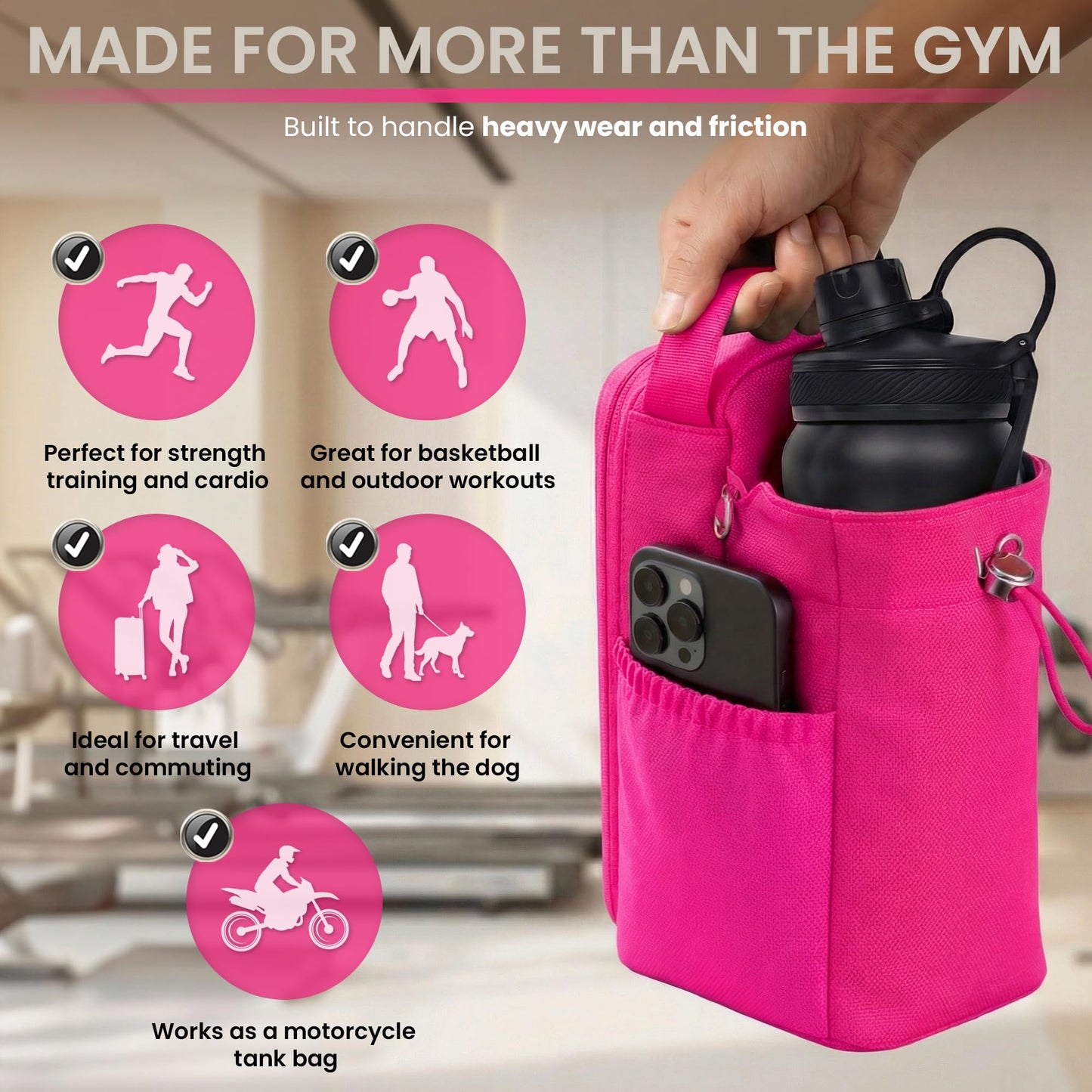 abzzz Magnetic Gym Bag Magnetic Gym Water Bottle Bag Water Bottle Holder With Magnet Pocket For Phone Keys Shaker Wallet Crossbody Workout Golf Cart Men Women Pink