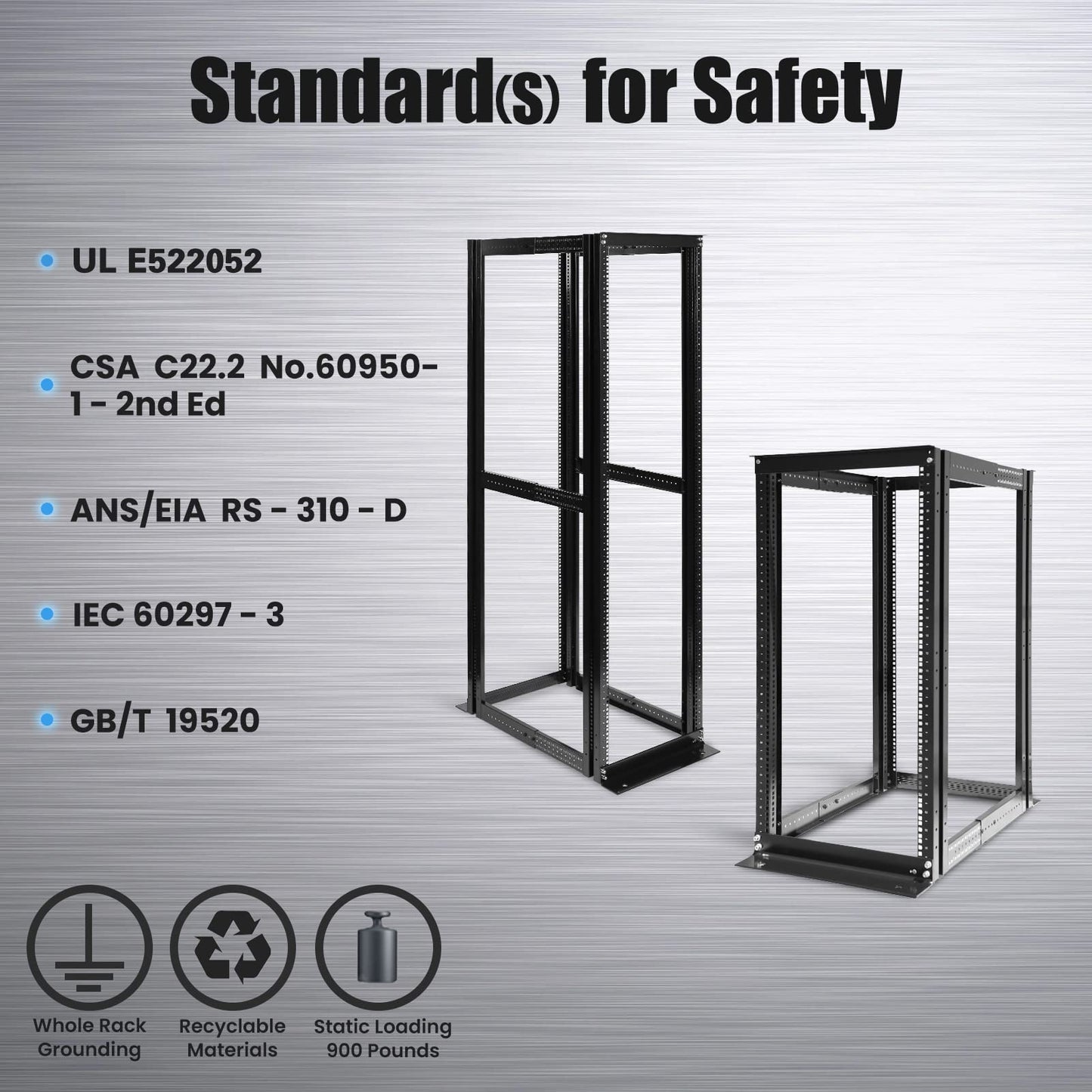 Raising Electronics Server Rack 4 Post Open Rack Frame Rack Enclosure 19 Inch Adjustable Depth Cold Rolled Steel（15U,36 Inch Height）