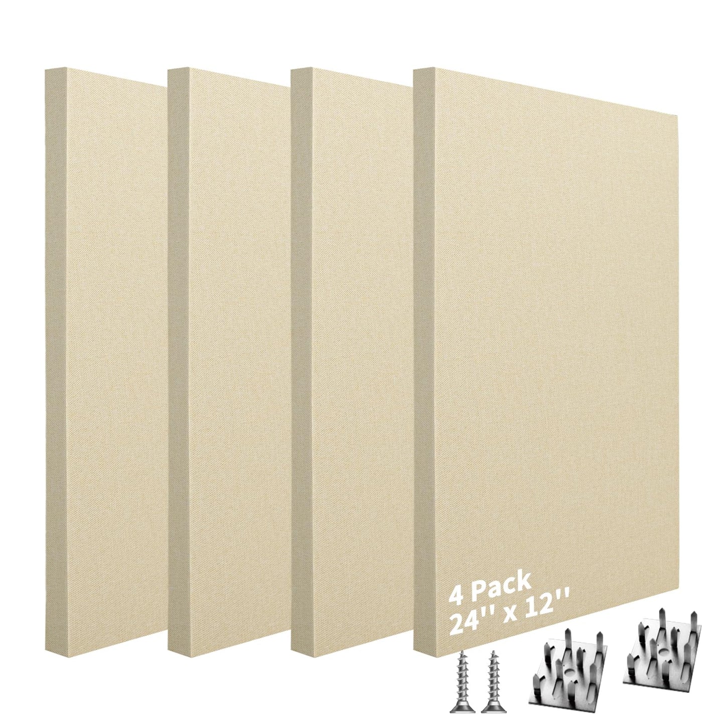 Art3dwallpanels 4 PCS Acoustic Panels, 24''x12'' Fabric Soundproof Wall Panels, Easy-Hook Mounting Sound Absorbing Panels for Studios, Office, Home Theater, Linen