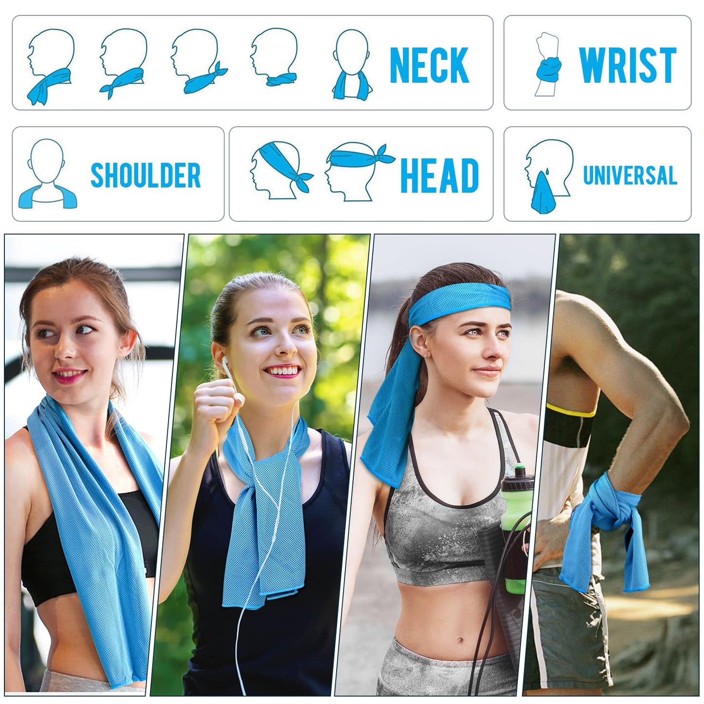 MENOLY 10 Pack Cooling Towels, Cooling Towels for Neck and Face, Sweat Microfiber Towel Soft Breathable Towel for Gym, Yoga, Camping, Running, Fitness, Workout & More Activities