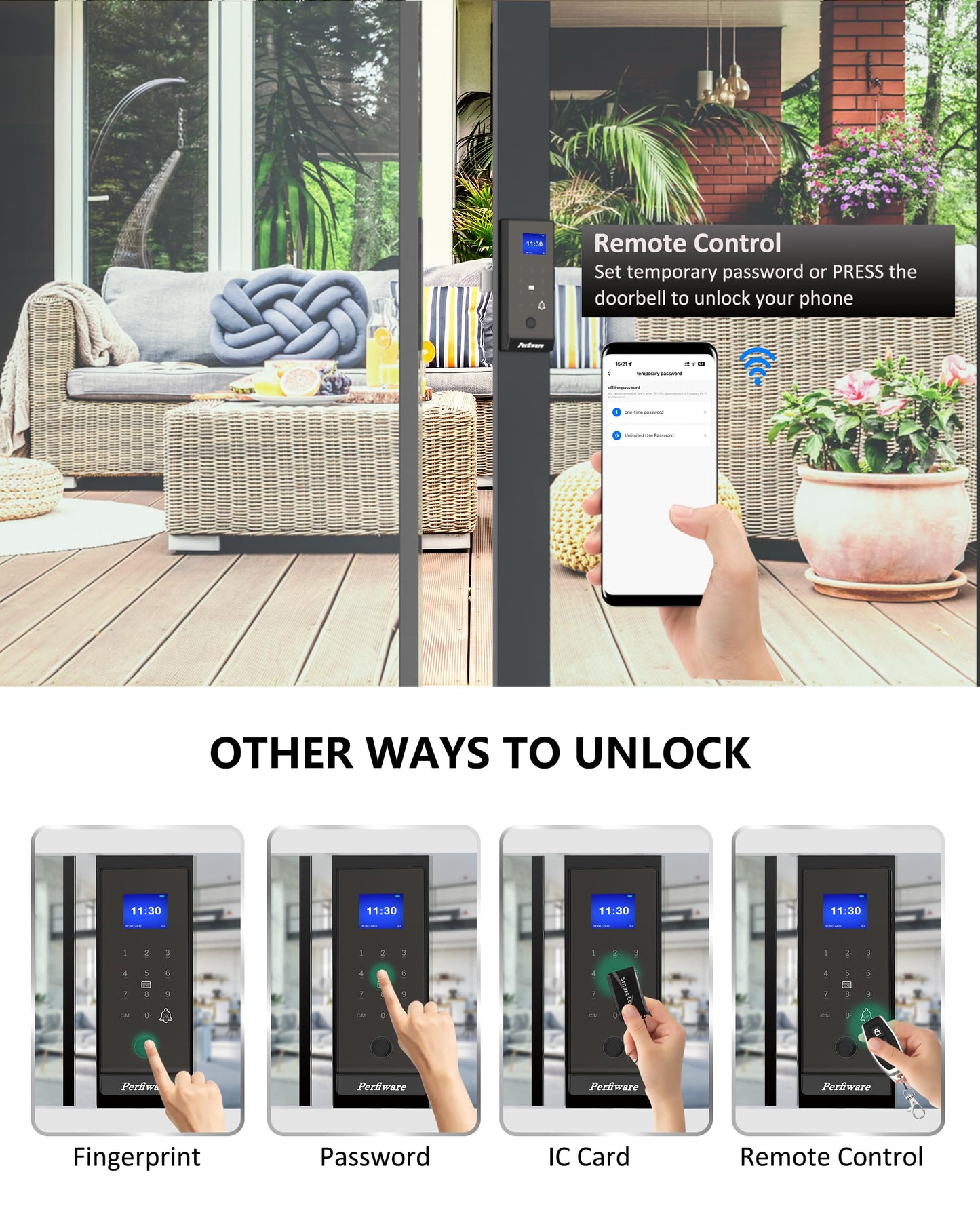 Perfiware Sliding Glass Door Lock LG75TY with APP,Smart Fingerprint Keypad Pin Screen Sliding Door Locks,Keyless Safety Lock for Sliding Door,Great for Office,Hotel,Apartment,Patio,Barn,Front Door