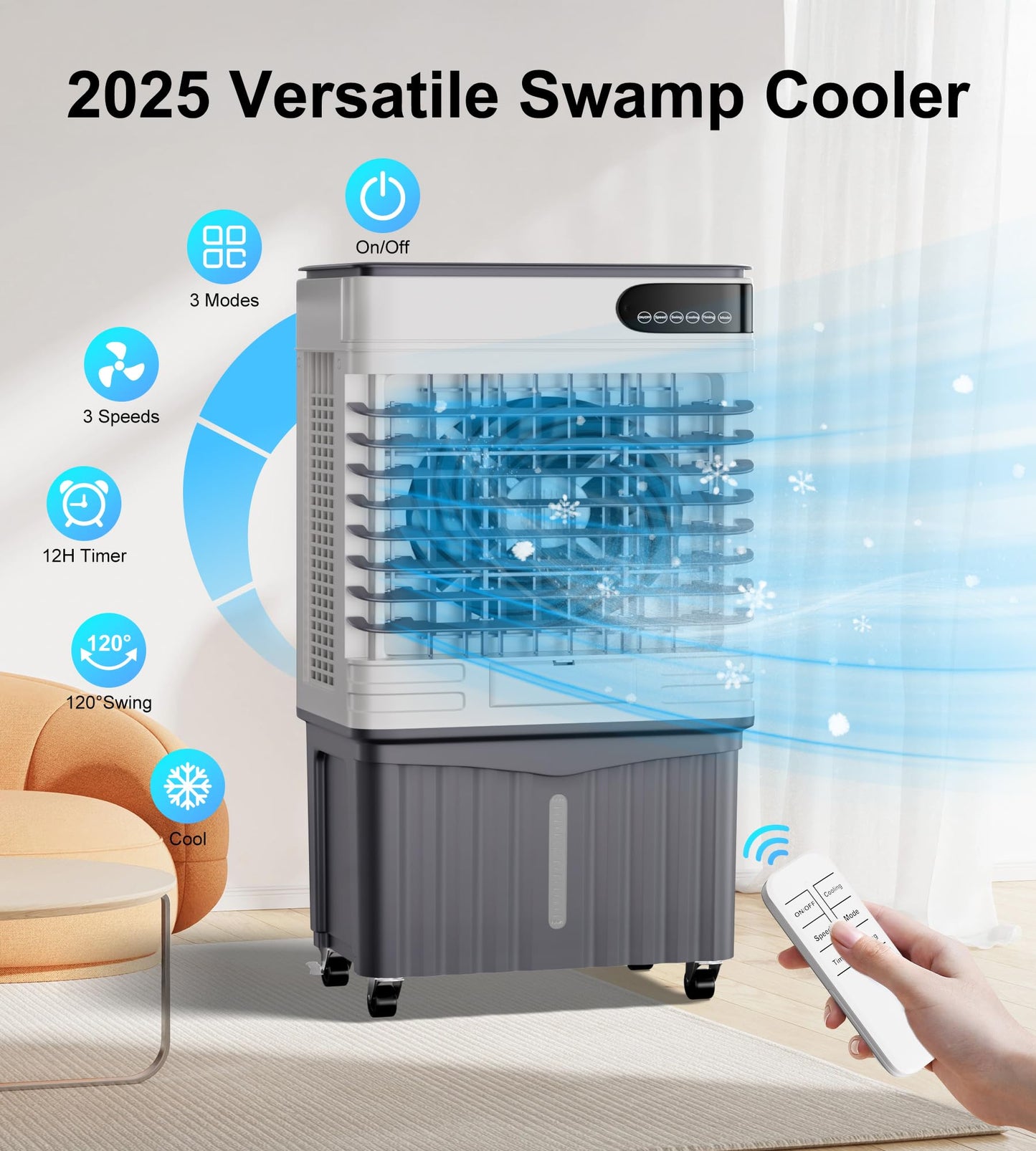 AKIRES 3600CFM Swamp Cooler,Evaporative Air Cooler with 13.5-Gal Water Tank,4 Ice Packs,Evaporative Cooler for Outdoor Patio Garage Commercial Industrial Use (41IN)