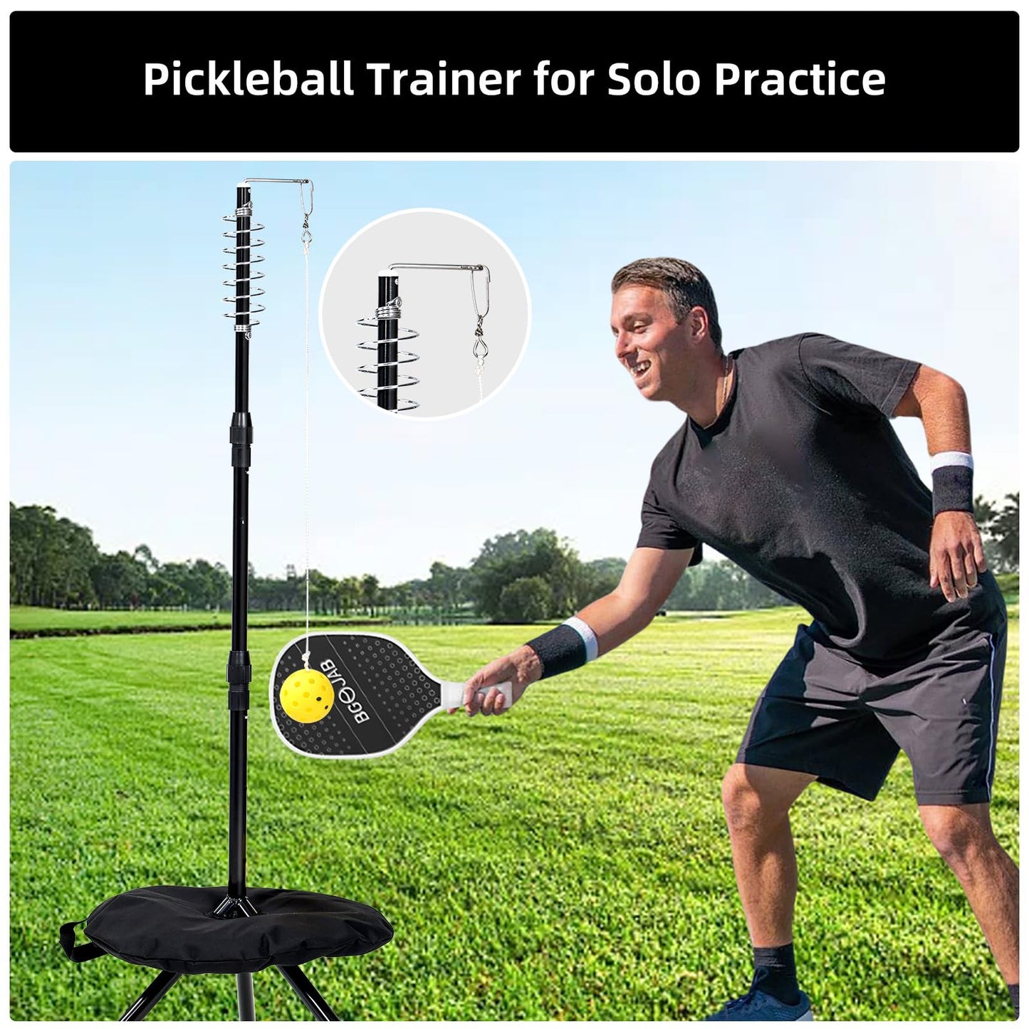 BGOJAB Pickleball Trainer, Pickleballs Training Aid for Solo & Partner Practice, Enhance Reaction Time & Hand-Eye Coordination, Great Gift for Beginners, Families & Pickleball Fans, Easy Installation