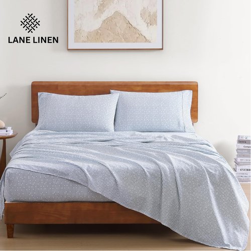 **LANE LINEN Eco-Friendly 100% Organic Cotton Queen Bed Sheets Set - Soft Polka Dot Design with 15" Deep Pockets**