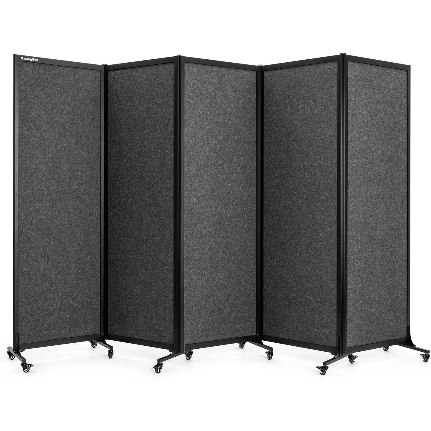 Upgrade Version Room Partition and Divider, Freestanding Rolling Dividers with Wheels,Office Privacy Screen Divider Wall,Classroom Felt Dividers,10'6"L* 6'7"H,5 Panel，Dark Grey
