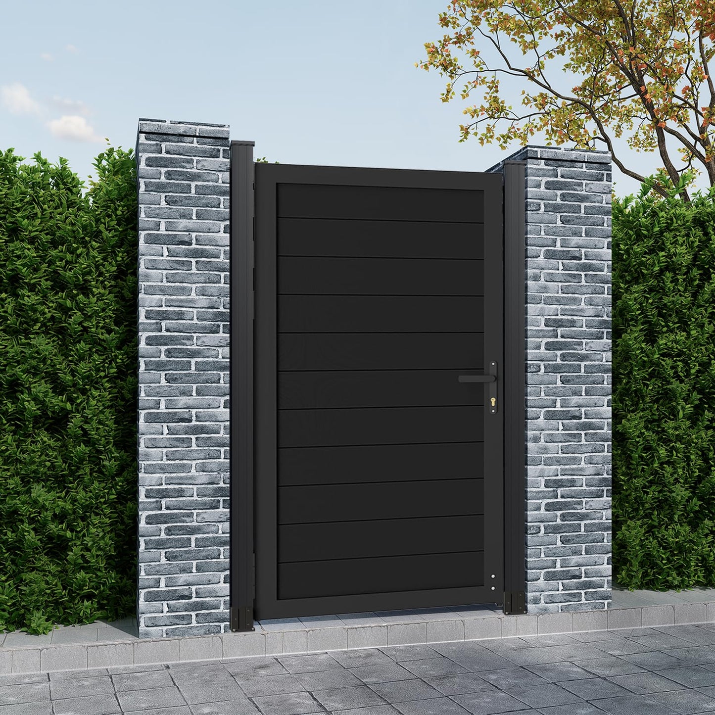 Mondaria Aluminum Privacy Fence Gate, 6ft(H) x 3ft(W) – Outdoor Privacy Fence Gate with Metal Frame and Knob Kits, Black (Without Post)