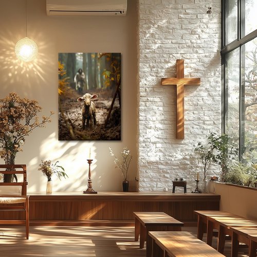 Framed Jesus and Lamb Canvas Wall Art - Christian Decor for Living Room & Bedroom | Inspiring Prints
