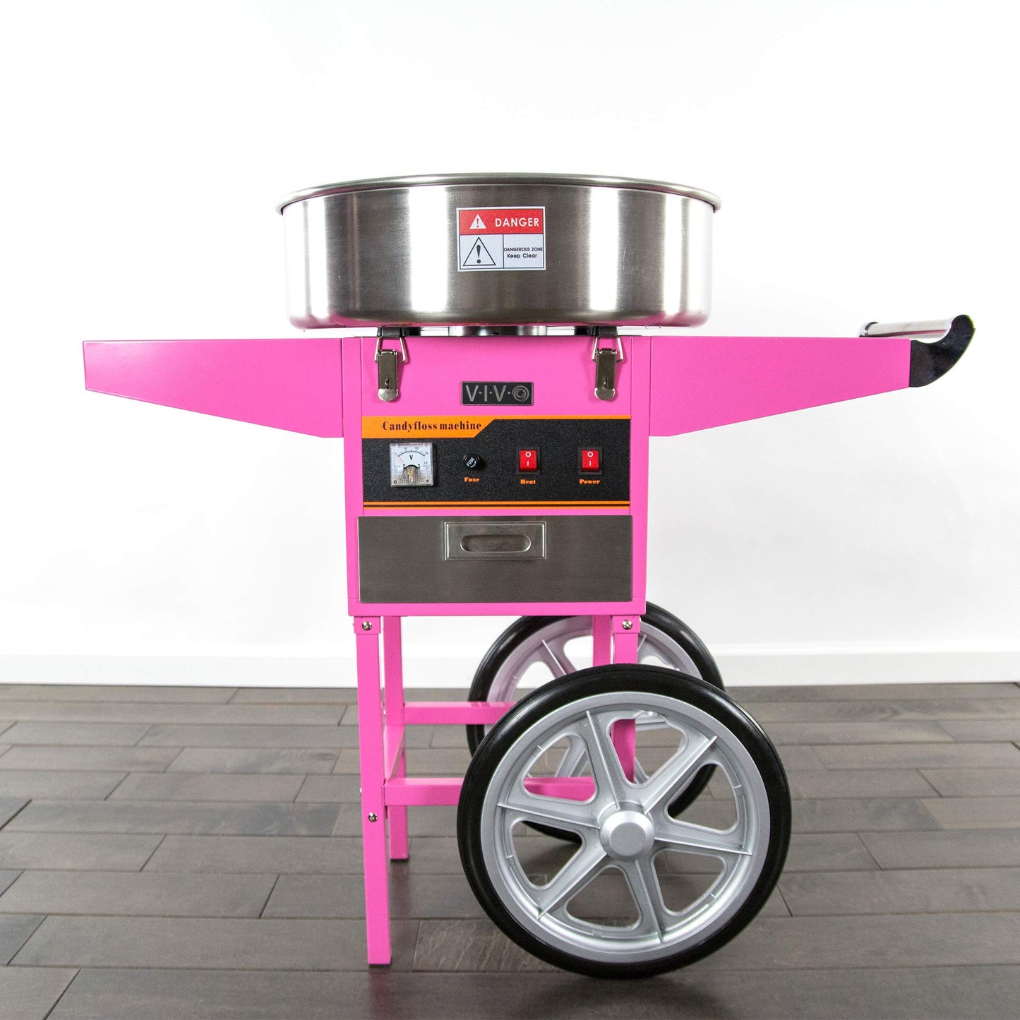VIVO Pink 1030W Electric Cotton Candy Machine Cart, Mobile Rolling Candy Floss Maker, 20 inch Stainless Steel Bowl, Bubble Shield Cover Sugar Scoop and Drawer, Easy Home or Commercial Use, CANDY-KIT-2