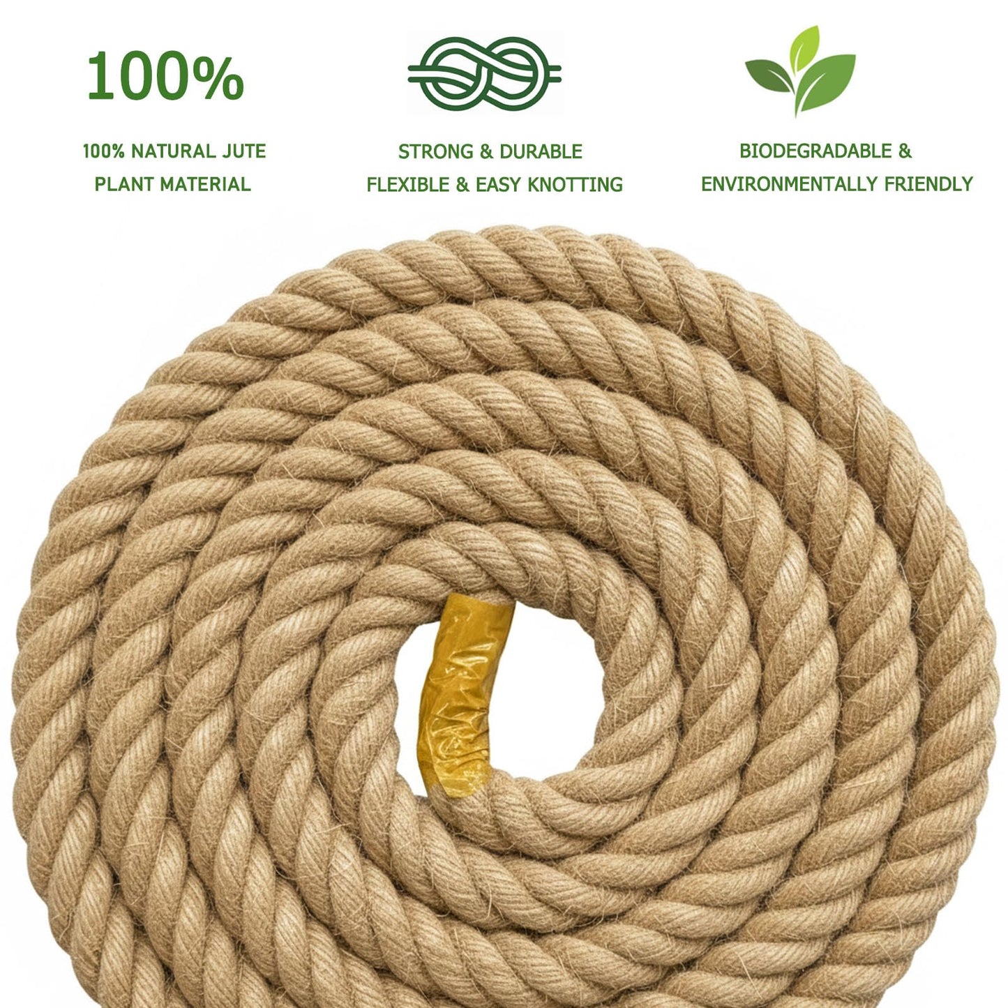 Natural Jute Rope (2 Inch x 50 Feet) Thick Hemp Rope Twisted Manila for Deck Railings, Swing Bed, Tug of War, Docks, Nautical, Decorating