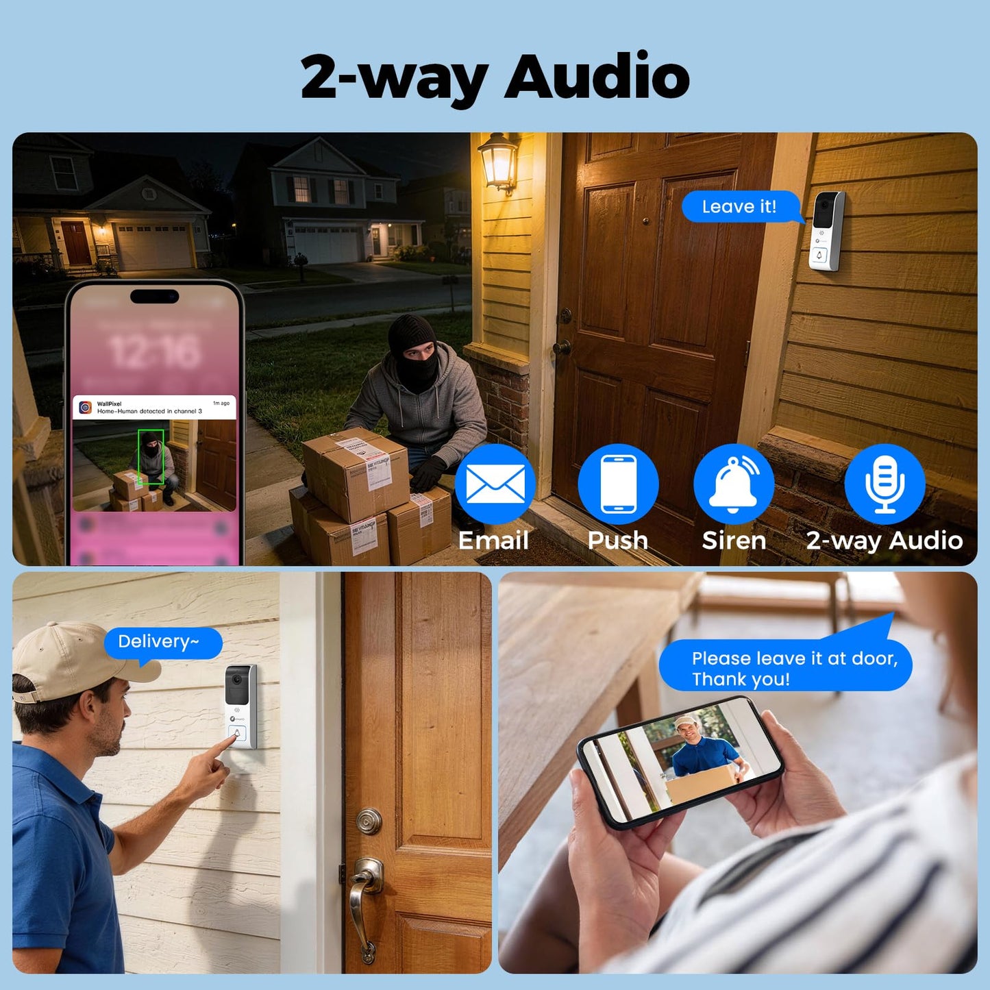 [Doorbell + 4-CAM] XMARTO Wireless Security Camera & Smart Doorbell Set, 4PCS 2K 10X Zoom Auto-Tracking PTZ CAM & 4K 10CH WiFi6 NVR (1TB HDD) & 2.4G/5G Video Doorbell, 24/7 Surveillance