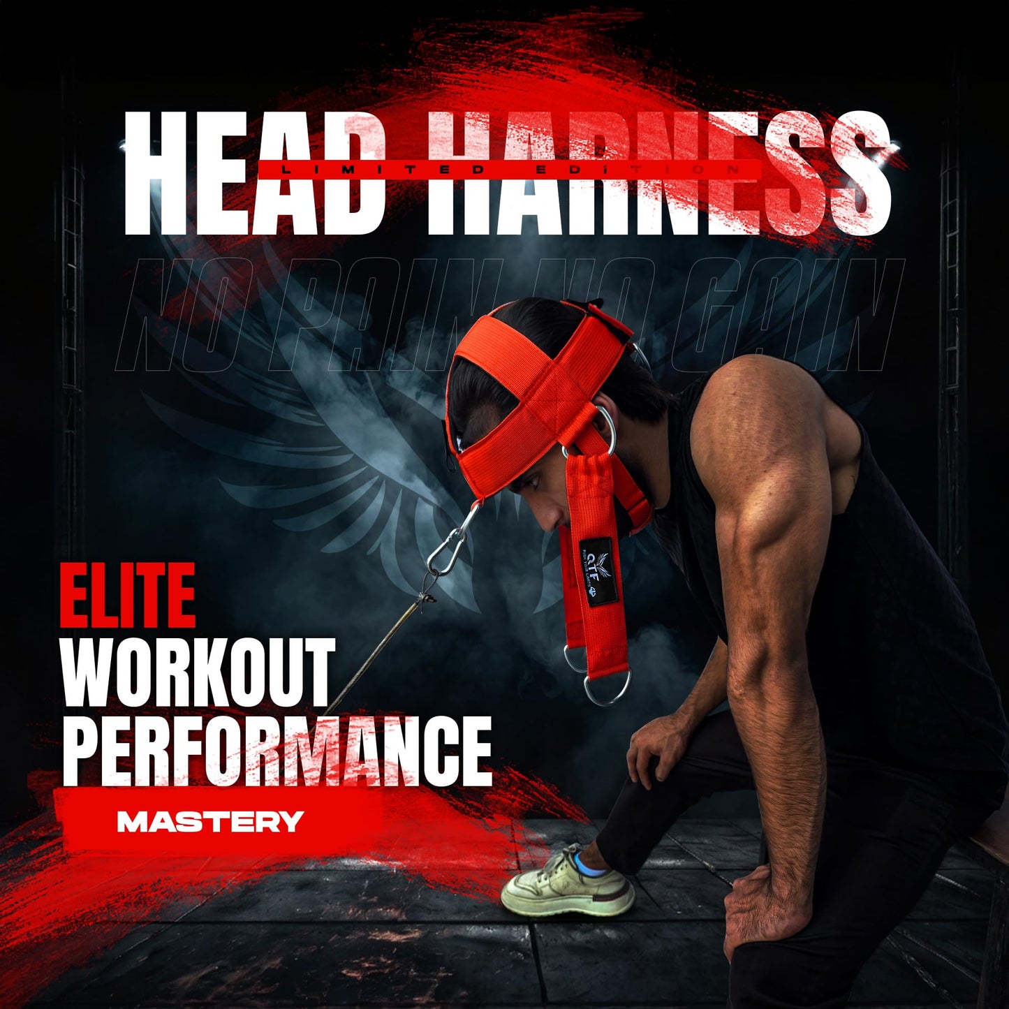 QTF Neck Harness Weight Lifting Training, Neck Builder Thick Neoprene Padded Adjustable Chin & Head Strap, Neck Workout Head Harness Heavy Duty Steel Chain (Red)