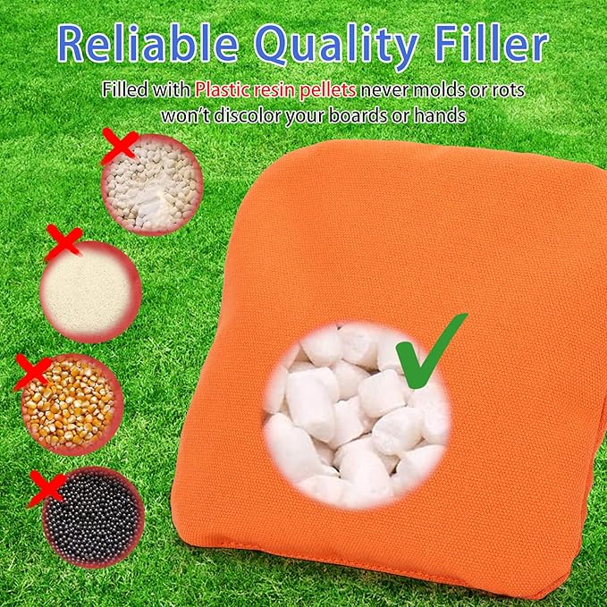 EunHo Dual Sided Cornhole Bags Regulation Set of 8 Professional Cornhole Bean Bags Slick and Stick for Tossing Game-All Weather