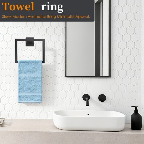 10 Pieces Bathroom Hardware Accessories Set Matte Black, 16Inch Bathroom Towel Rack Set SUS304 Stainless Steel, Square Bath Towel bar Set Heavy Duty, Wall Mounted