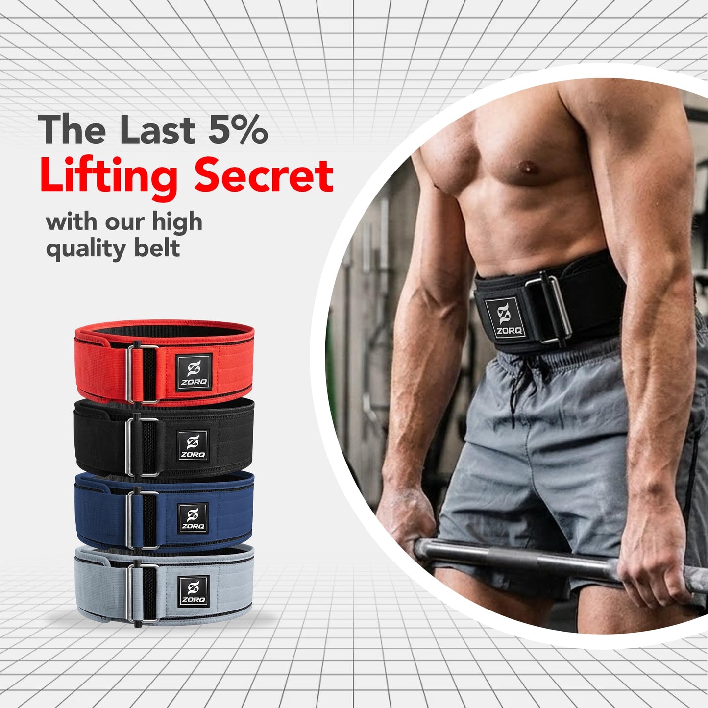 ZORQ Self-Locking Weight Lifting Belt - 4 Inch Wide Quick-Locking Gym Belt for Men & Women - Professional Weightlifting Belt for Olympic Lifting, CrossFit, Squats & Deadlifts - Back Support (Blue, Medium)