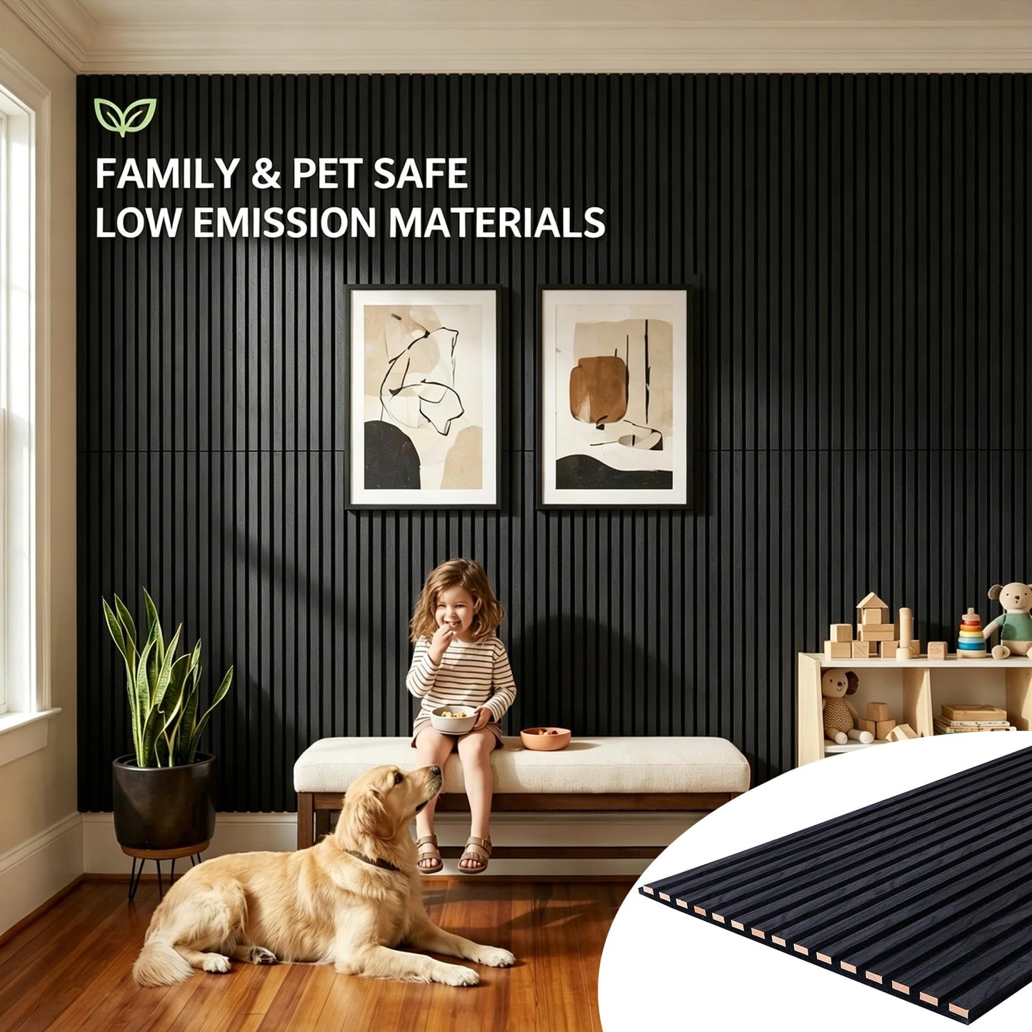 Acoustic Wood Slat Wall Panels - 4 Pack 47.2" × 23.6" Sound Proof Panels Noise Reduction for Home Office Studio, 3D Fluted Sound Dampening Absorbing Panels, Matte Black