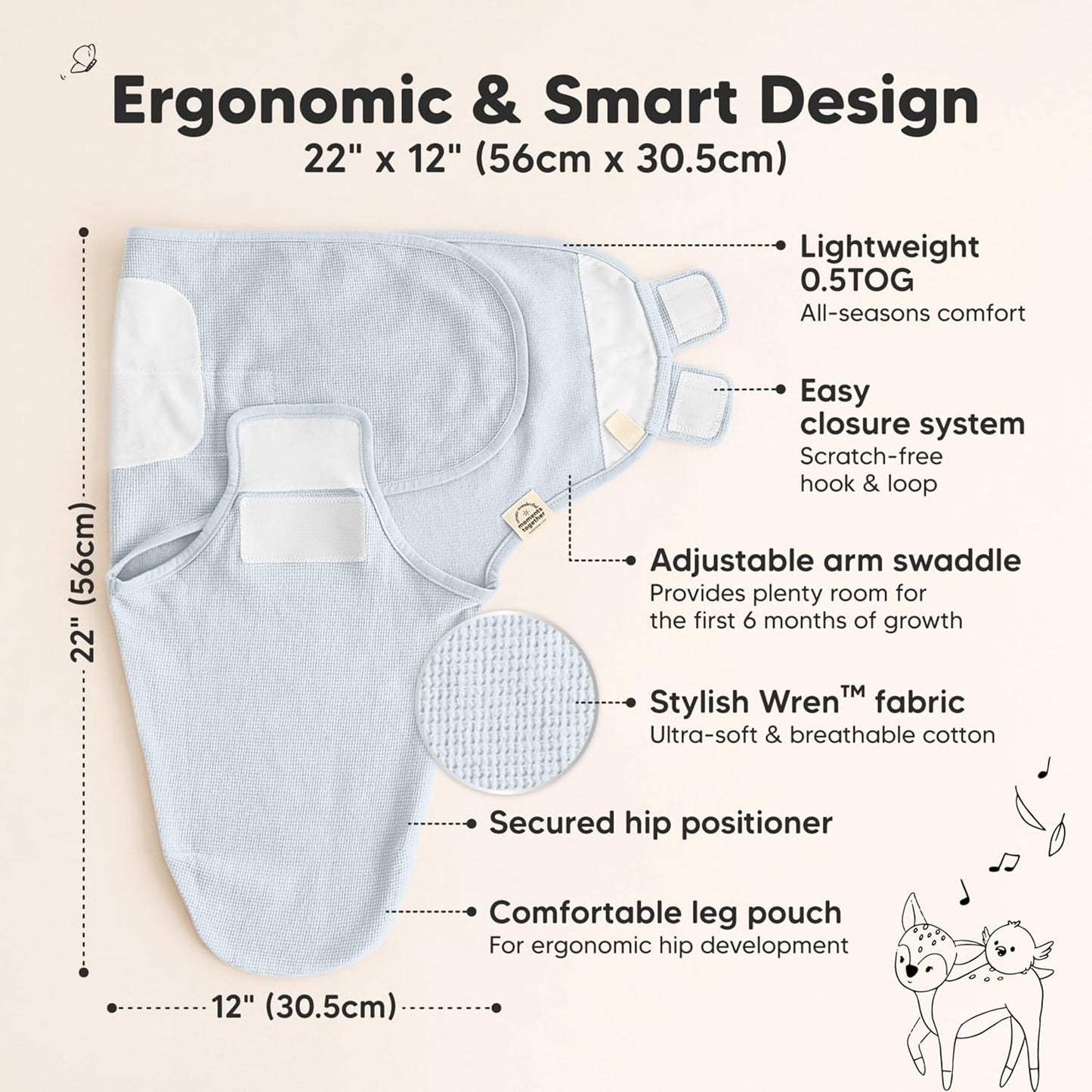Skiennix Organic Swaddles - Soft & Snug Baby Sleep Sacks for Newborns 0-3 Months | Large Hook & Loop Closure (Glacier)