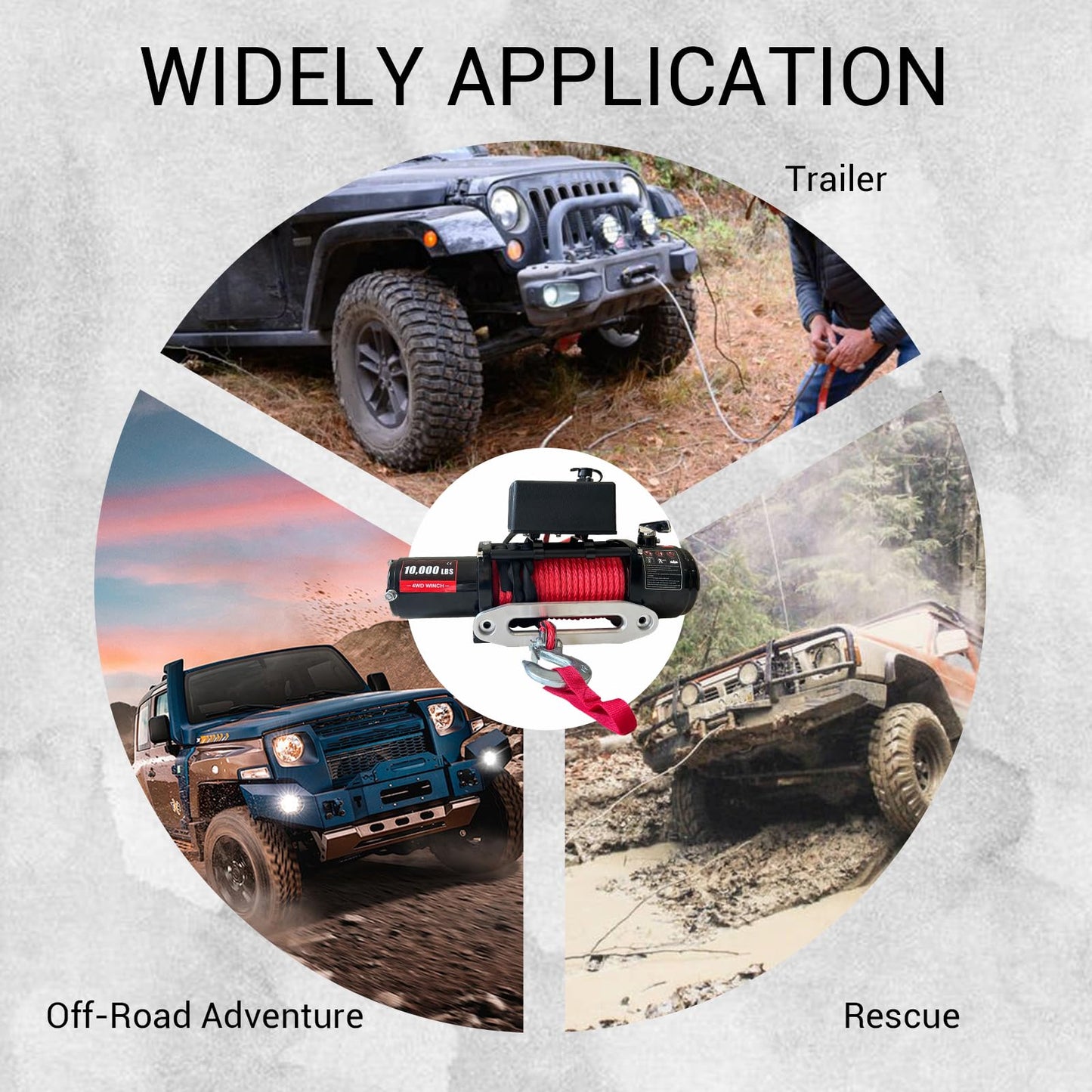 10,000LB Electric Vehicle Winch - 12V Electric Winch with Wireless Remote, 85Ft Synthetic Rope & IP67 Waterproof Design - Heavy Duty Off-Road Winch for Wrangler, UTV, ATV, Trucks