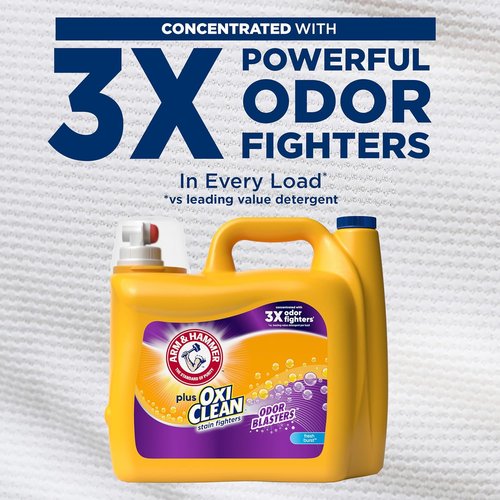 ARM & HAMMER Liquid Laundry Detergent - Plus OxiClean Odor Blasters, Fresh Burst, 166.5 Fl Oz | 128 Loads