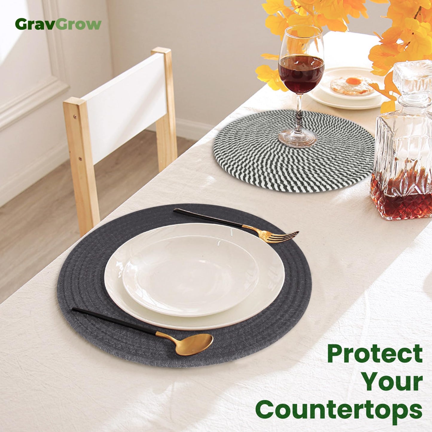 GravGrow Trivets for Hot Dishes, 8 Inch for Pots and Pans, Thicken Heat Resistant With Storage Basket, Pot Holders for Kitchen, Hot Pads Kitchen Essentials, 5 Pcs