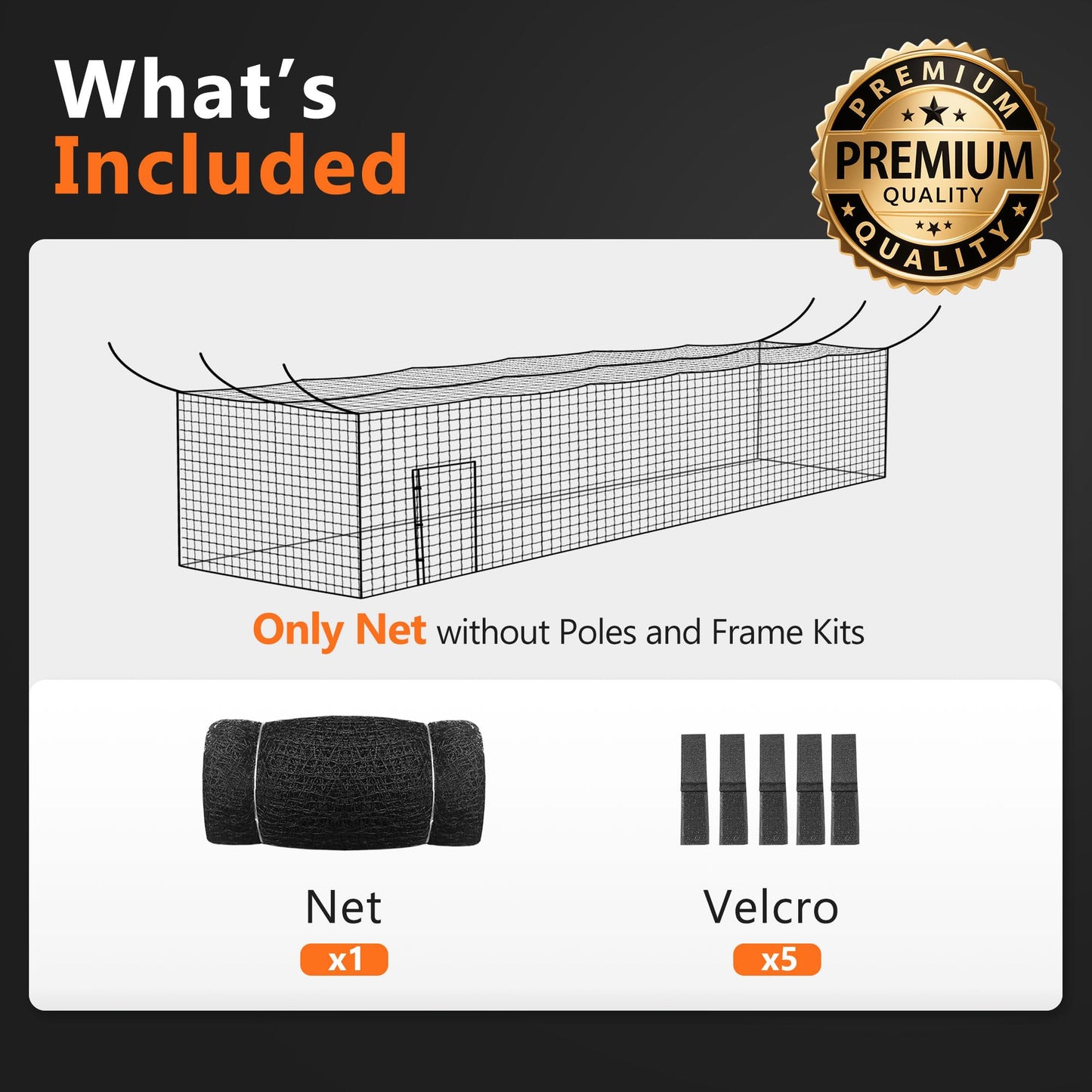 ORIENGEAR Baseball Batting Cage Nets, ONLY NET, 12'H x12'W x 70'L Baseball and Softball Cage Netting, 1.88" Mesh, Professional Fully Enclosed Heavy Duty PE Hitting Cage Net with Door, Without Poles