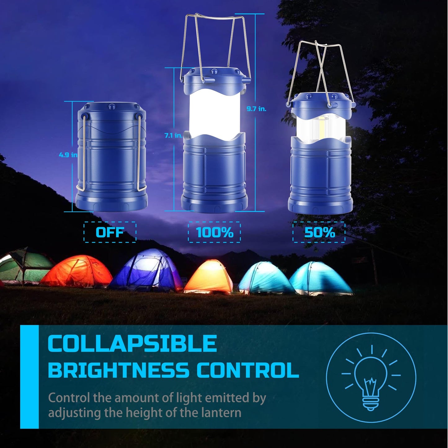 Lichamp LED Camping Lantern, 4 Pack Battery Powered, Portable Collapsible Light, Blue, Model CLS-B004BL