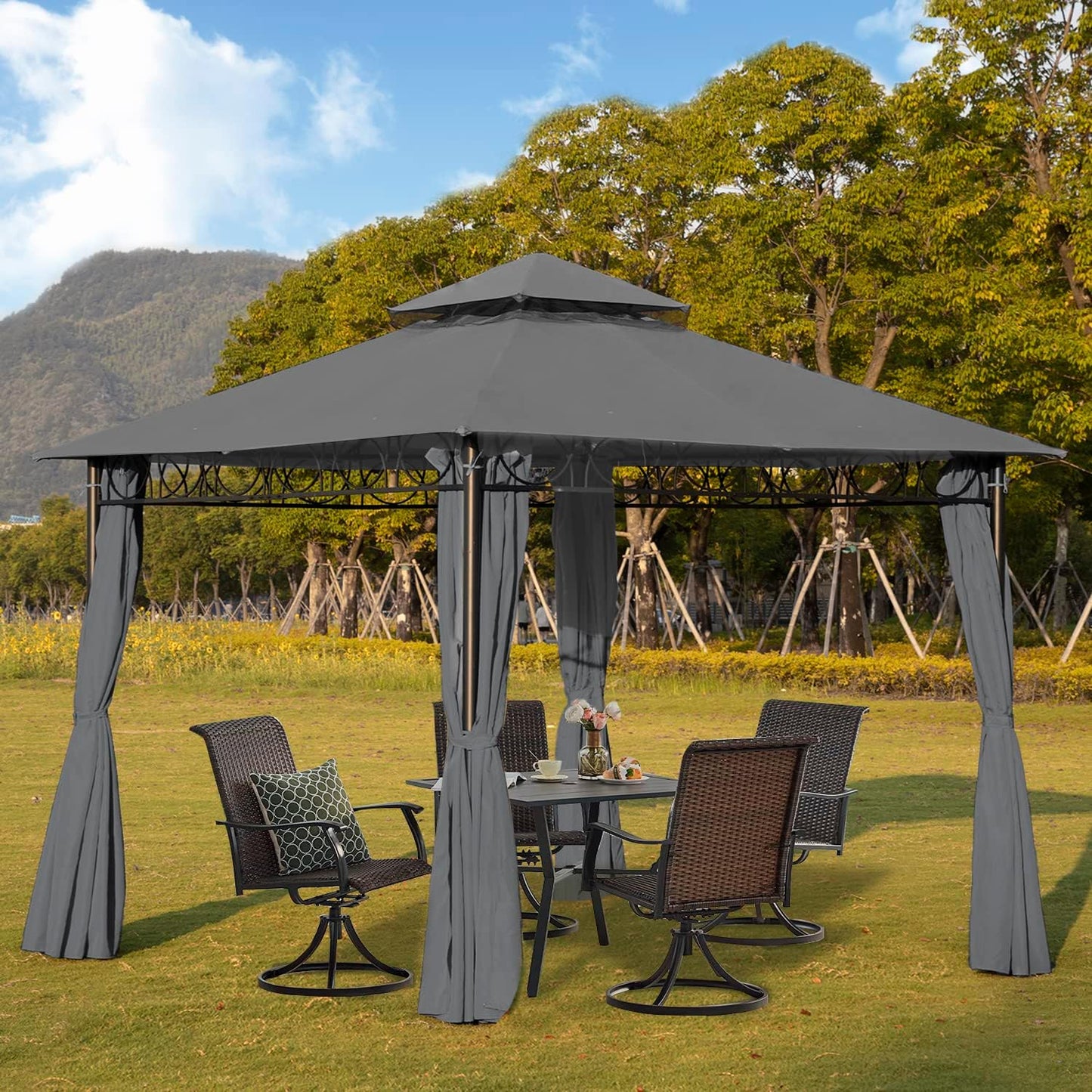 Skiennix Outdoor Canopy Tent - UV Protection Gazebo with 4 Sidewalls | 10'x13', Grey