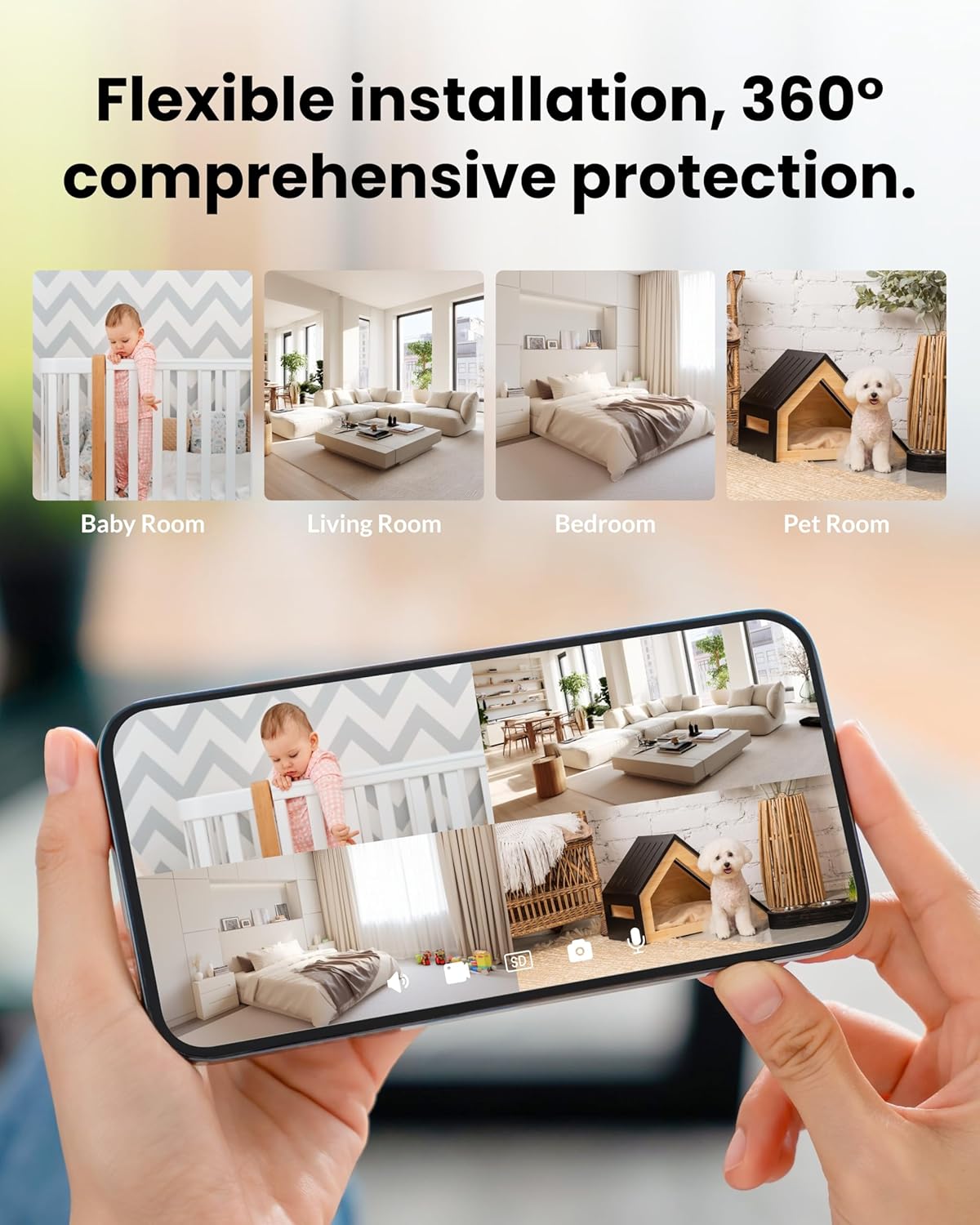 Aurumbach 5G/2.4G 2K+2K 2-Way 355 Dual Lens Security Camera Indoor WiFi, Pet Camera with Pan Tilt for Home, Baby