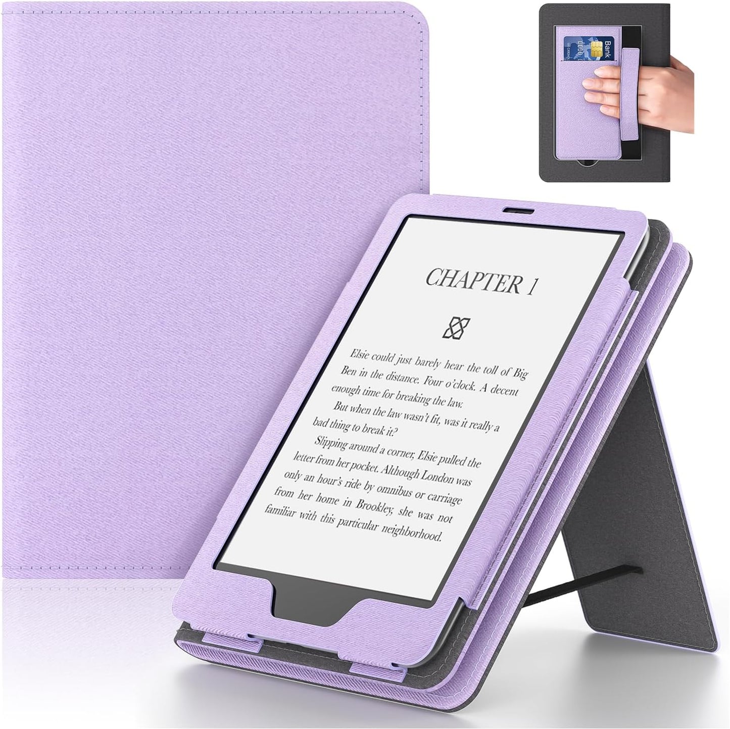 Lainergie 6 Inch Ebook Case with Stand and Hand Strap,Incompatible iPad AlcatelTCL, Light Purple