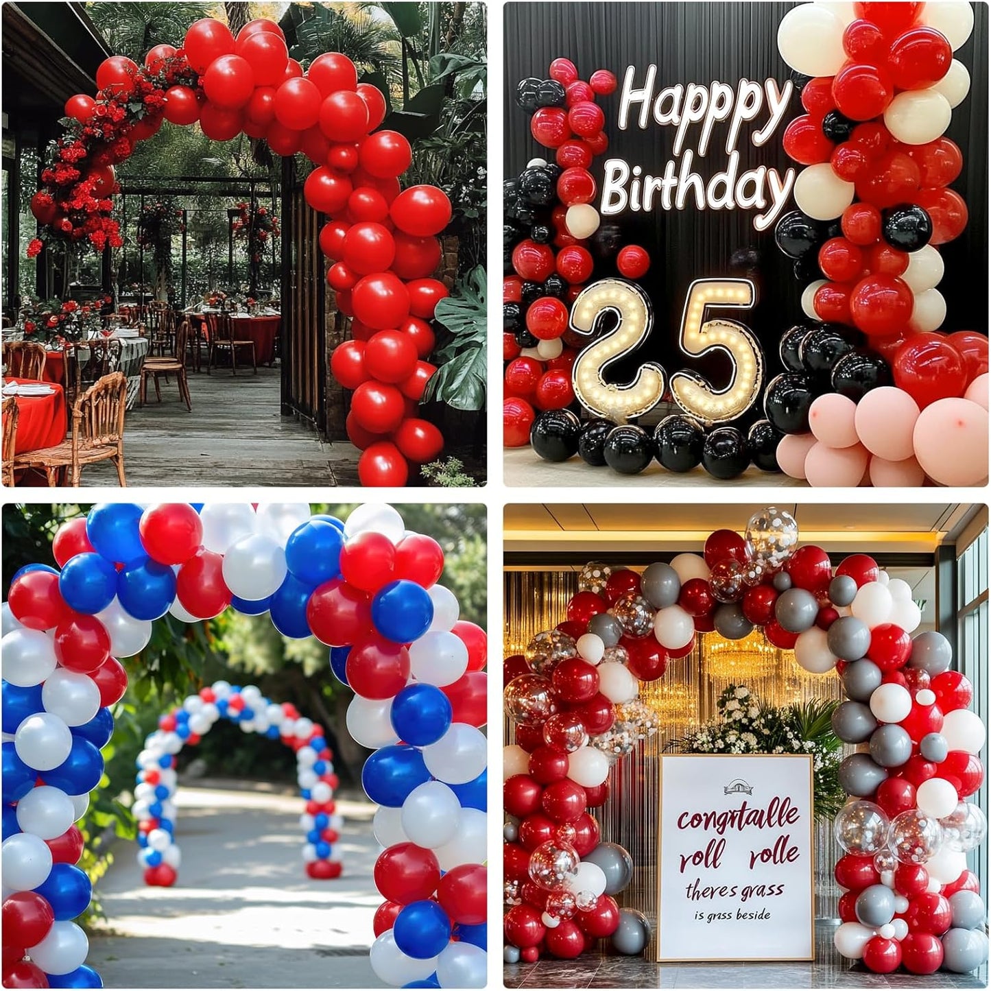 RUBFAC Red Balloons Set - 135 Pieces in Various Sizes for Garland & Arch | Perfect for Christmas & Birthday Decorations