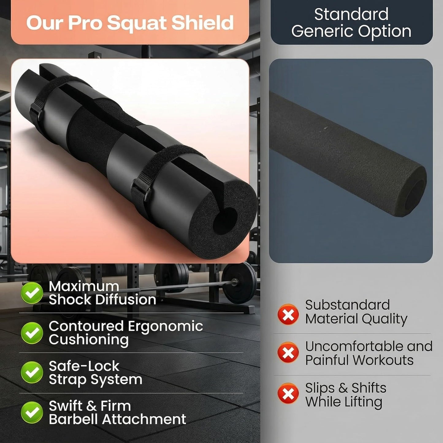 OPPSDECOR Hip Thrust Barbell Pad for Squats - Foam Cushion for Neck and Shoulders, Fits Standard & Olympic Bars, Weightlifting Gym Equipment for Lunges, Glute Bridges and Hip Thrusts