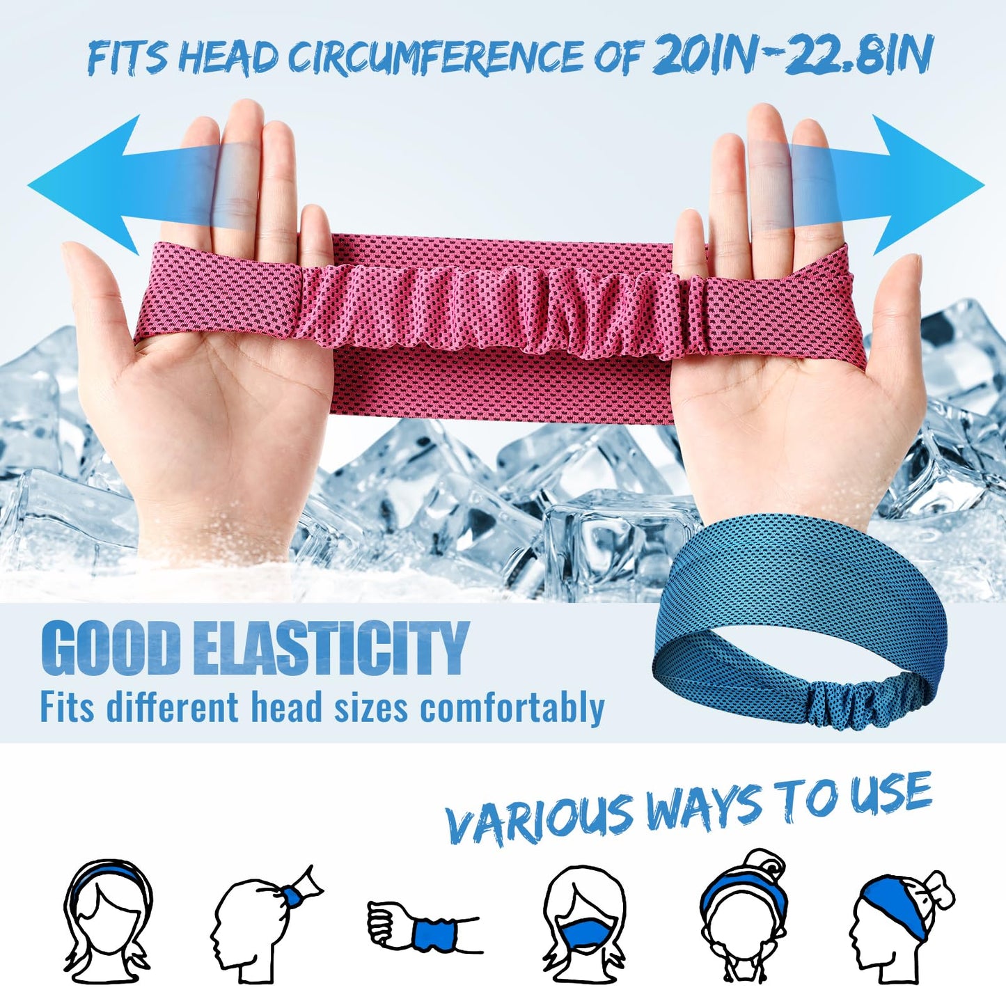 Coume 4 Pcs Sweat Headbands for Women Men Cooling Headbands Sweat Absorbing Athletic Wrap Moisture Wicking Sports Hair Bands for Workout, Jogging, Yoga, Cycling(Sky Blue, Black, Gray, Rose Red)