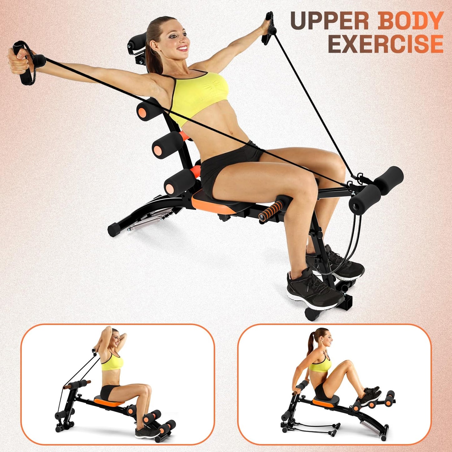 6 in 1 Ab Workout Bench for Home Gym, Adjustable Ab Workout Machine with Headrest 360° Twisting Seat Pedal Multi-Functional Adjustable Weight Bench Equipment for Total Body Work Out Black