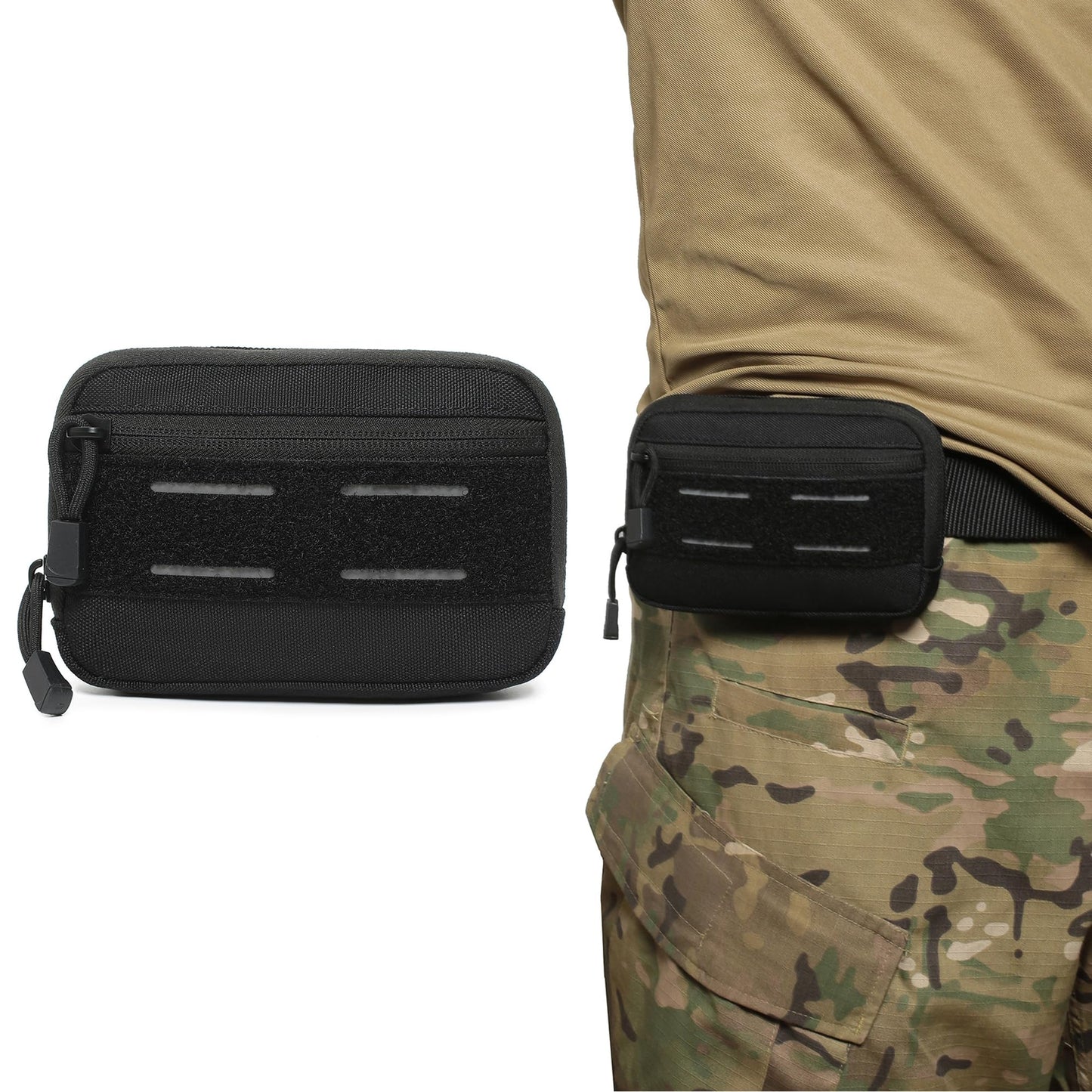 Mini Heavy Duty Tactical Belt Pouch for Men - Small Molle Pouch,Tactical Admin Pouch Compact EDC Utility Gadget Gear Pouches for Traveling, Hiking (Black-1 Pack)