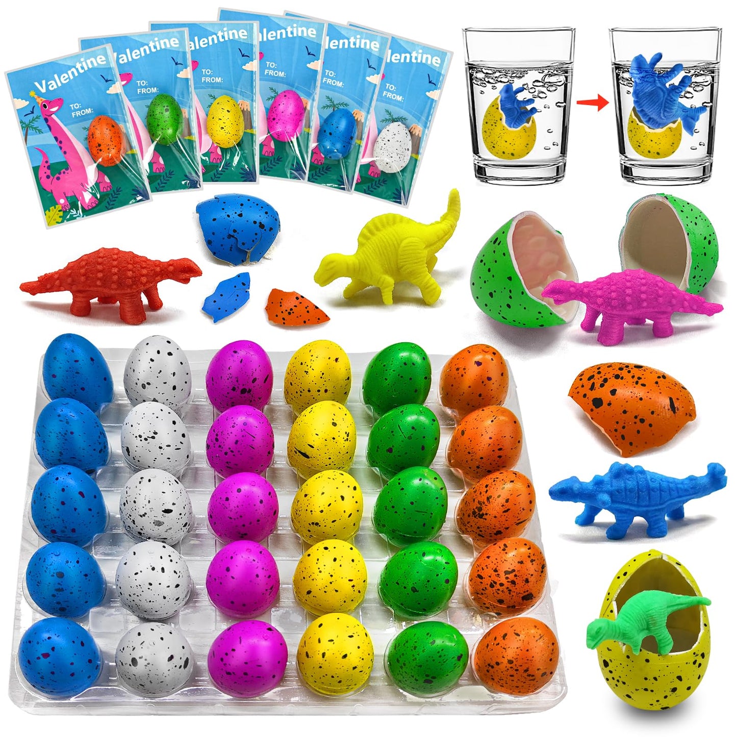 rifamee 30 Pack Valentines Day Gifts for Kids Dinosaur Eggs Classroom Exchange School Activities Party Favors for Boys and Girls with Card