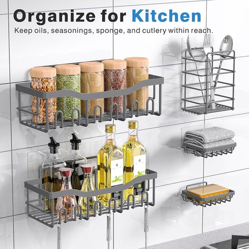 EUDELE Rustproof Stainless Steel Shower Caddy - No Drill Adhesive Organizer with Large Capacity | XL Size for Bathroom & Kitchen Storage