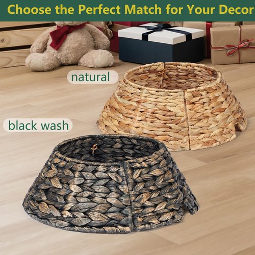 Mini 13.5 Inch Christmas Tree Collar, Woven Hyacinth Handmade 4-Piece Christmas Tree Collar with Prefabricated Opening, Suitable for Stairwells, Office Xmas Tree Base Decoration for Small Spaces