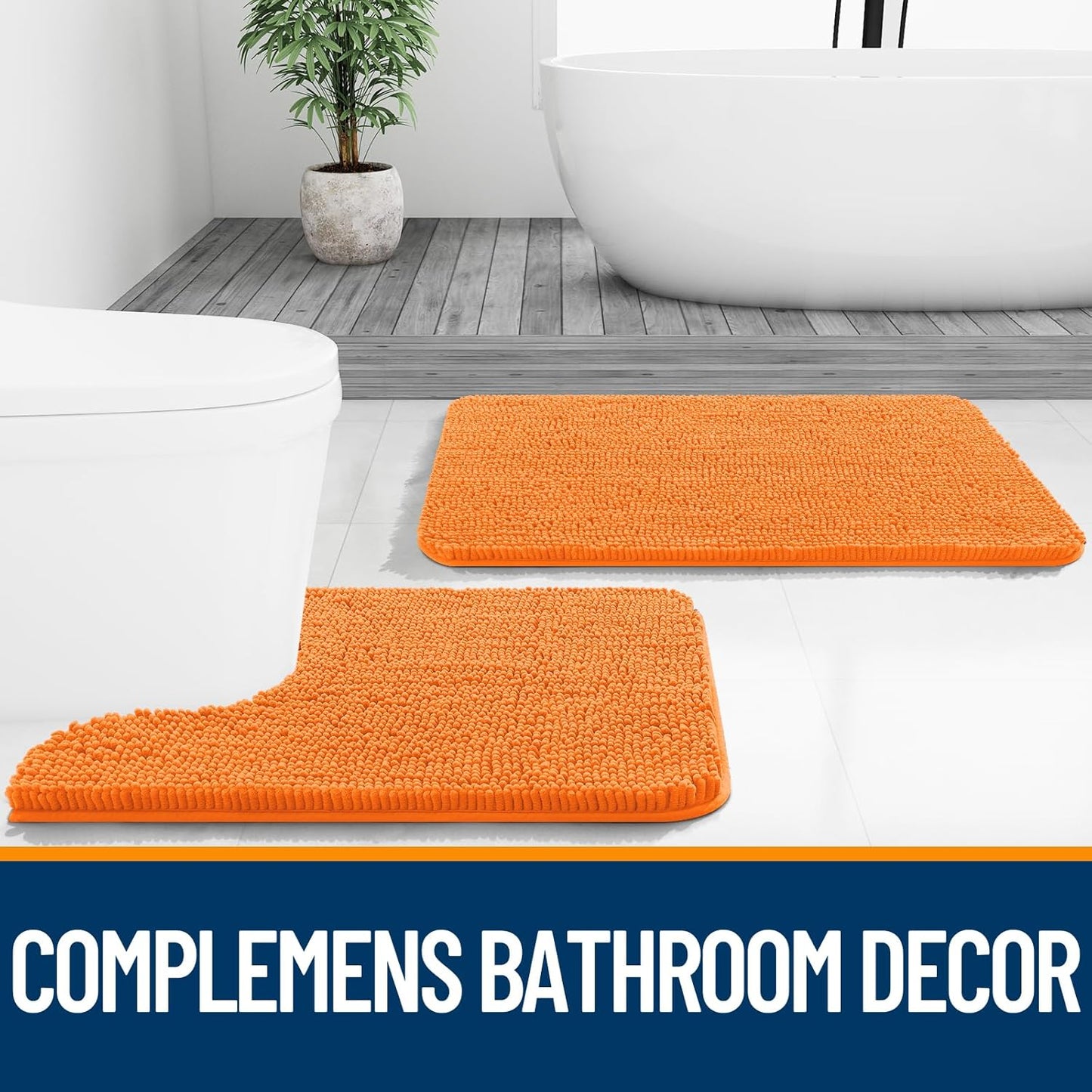 OLANLY Large Bathroom Rugs - Extra Soft Chenille Bath Mats | Quick-Dry, Machine Washable, 40x24, Orange