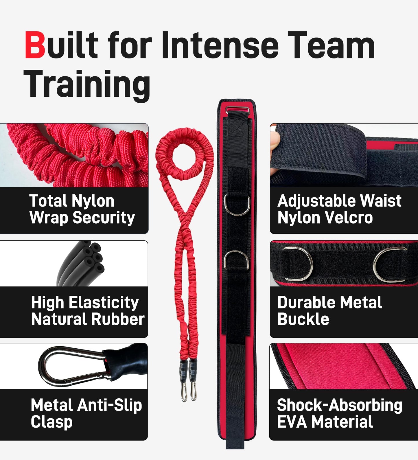 Fydvtnr Zone Defense Resistance Band Kit with 1 Pc Widened Belt, 1 Pc 2-Meter Band & 1 Pc Carry Pouch for Basketball Training, Team Defense Drills, Agility and Speed Exercises for Coaches and Players