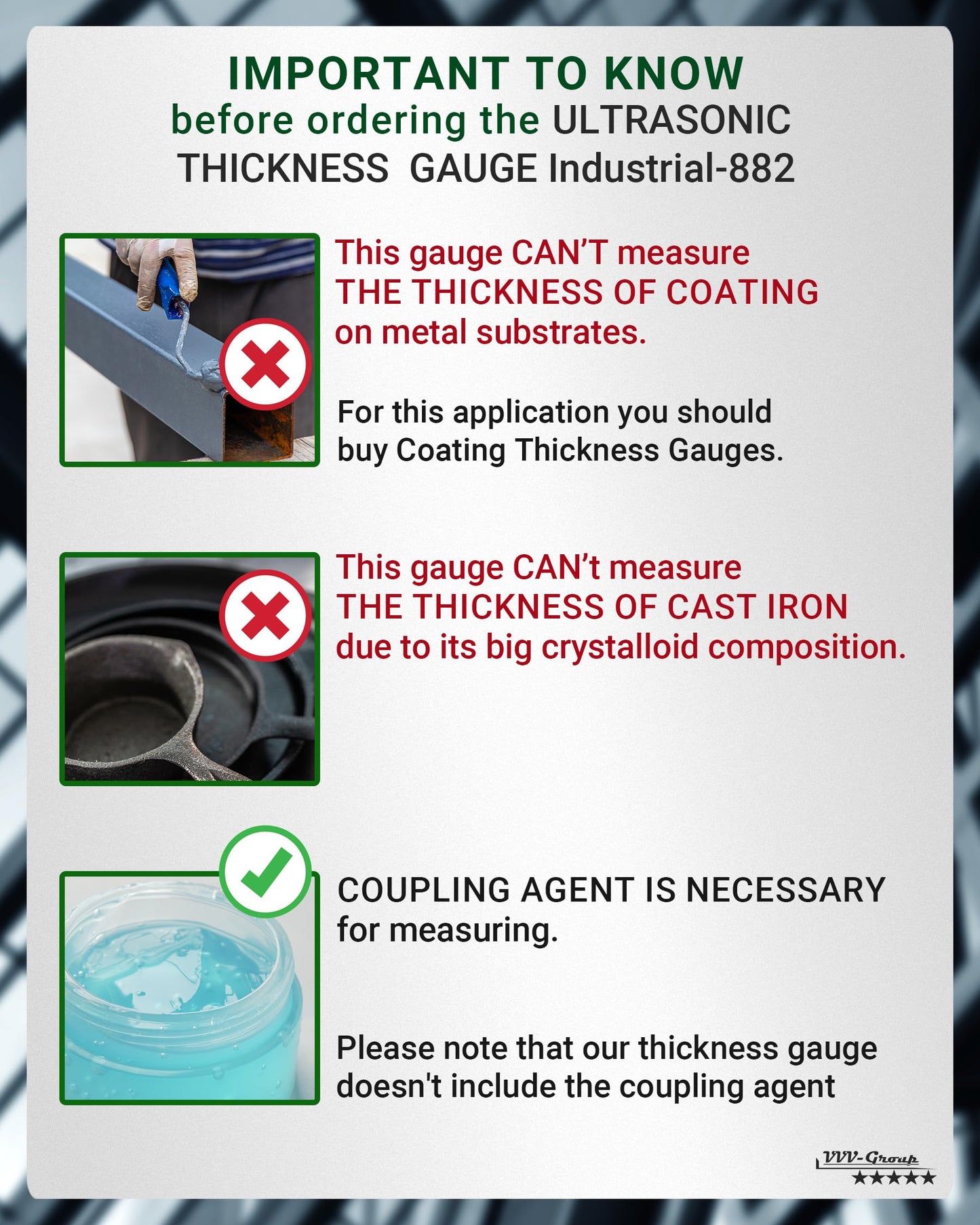 Ultrasonic Thickness Gauge Industrial-882 – Metal Thickness Tester for Steel, Pipes and Industrial Materials, 0.039–8.858 in (1–225 mm) Range, Color LCD, Auto Calibration, Handheld Thickness Tester