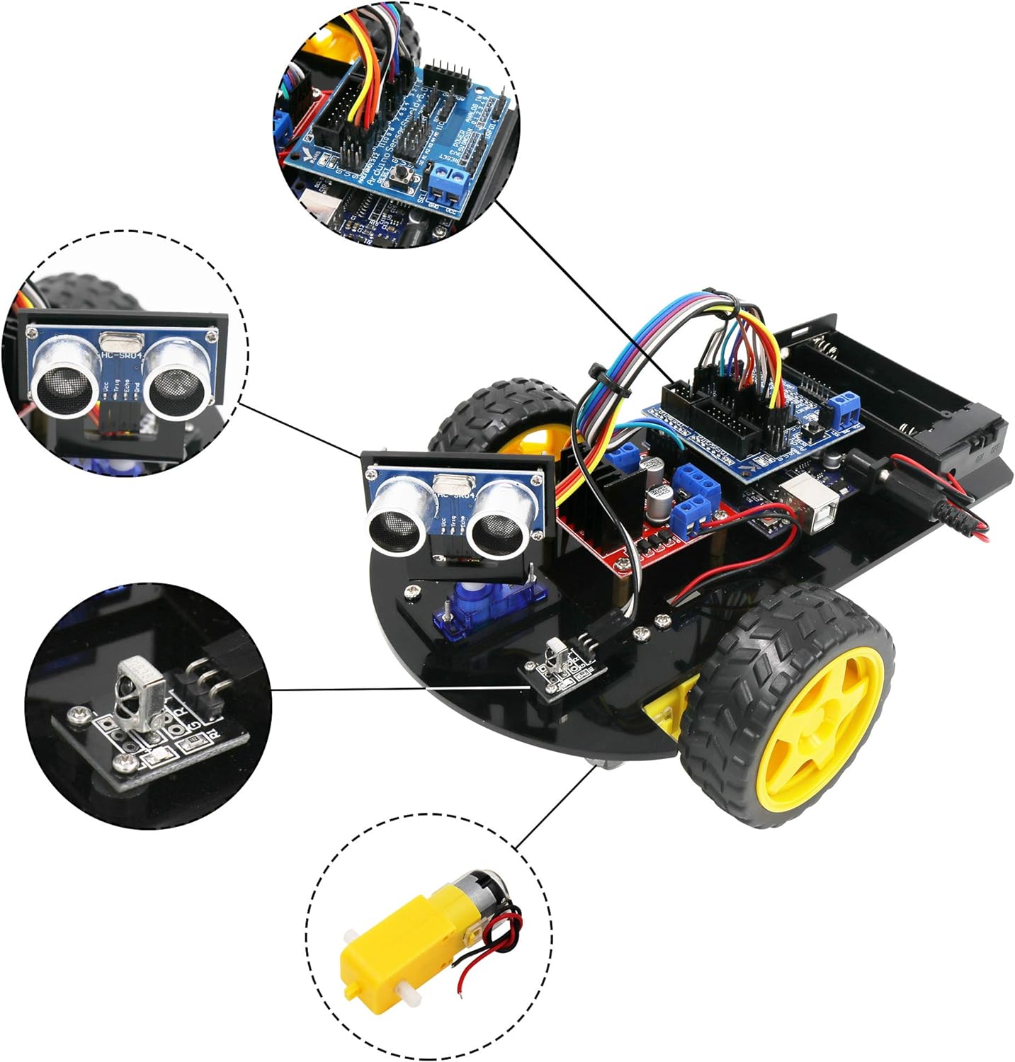 2WD R3 LAFVIN Smart Robot Car Chassis Kit with Ultrasonic Module Board,Remote Compatible with Arduino IDE DIY Kit
