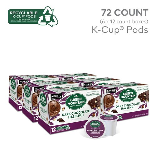 Green Mountain Coffee Roasters Dark Chocolate Hazelnut Coffee | 72 Keurig K-Cup Pods (6 Packs of 12)