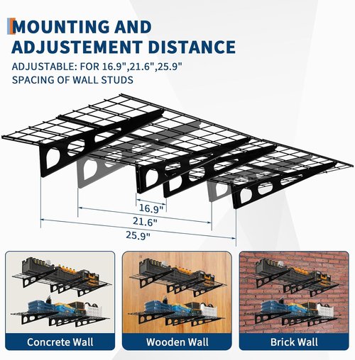 GarveeLife Heavy-Duty Garage Storage Shelving | 2-Pack 2x6 ft Wall-Mounted Shelves, 1600 LBS Capacity