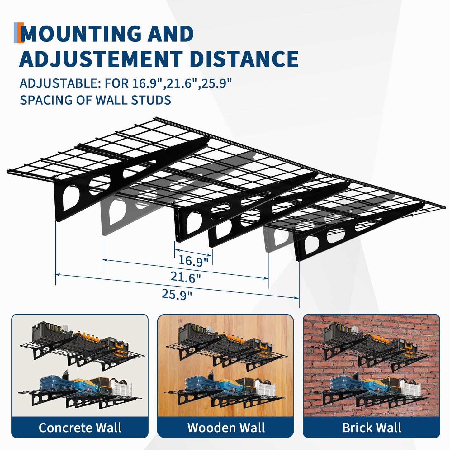 GarveeLife 2 Pack 2x6 ft Garage Storage Shelving Wall Mounted, 24 in-By-72 in 1600 LBS Heavy Duty Storage Shelves, Wall Shelve Garage Storage Rack Floating Shelves Organization for Warehouse, Laundry