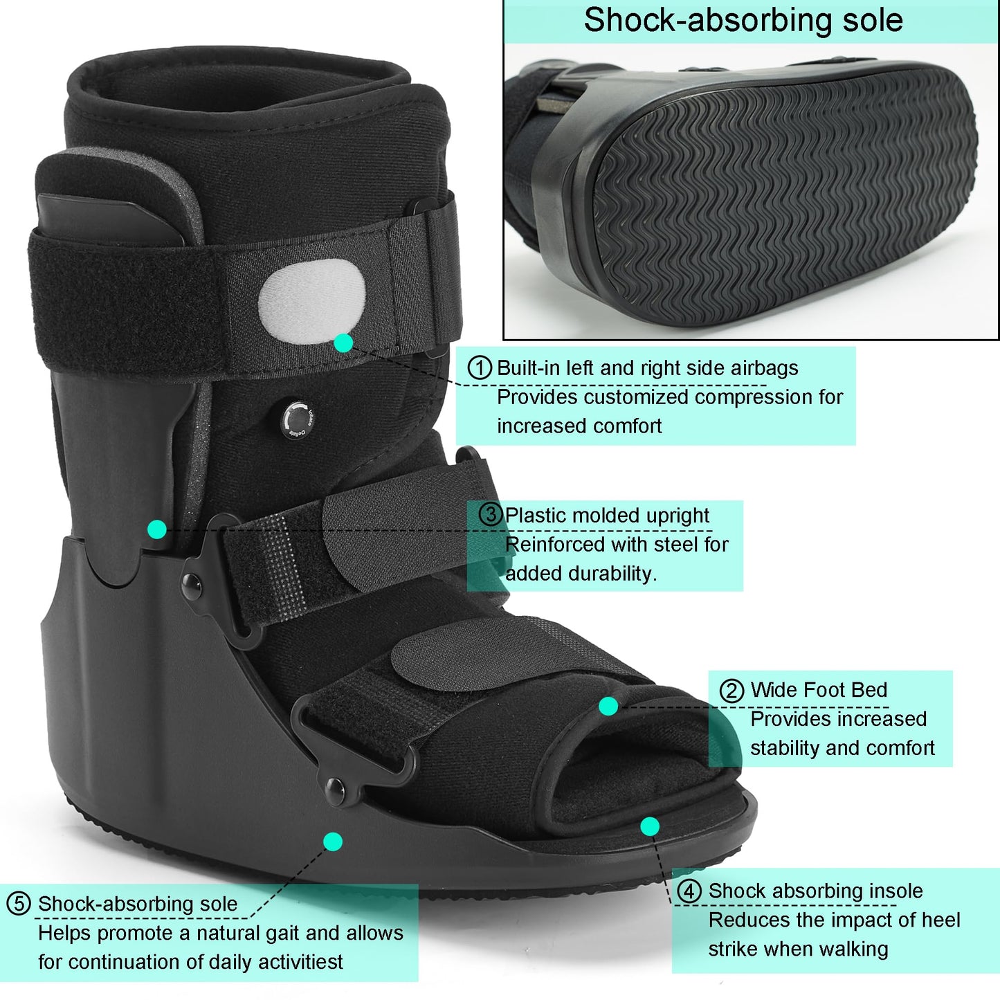 Honprodu Air Walking Boot for Broken Foot Recovery Walking Boot for Sprained Ankle with Adjustable Air Cushion, Lightweight Design, and Anti-Slip Sole M
