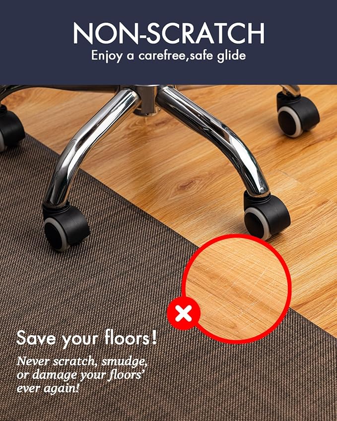BARoyal Office Chair Mat for Hardwood Floor Under Desk Computer Rolling Chair Mat for Wood/Tile Floor Non-Slip Heavy Duty Desk Rug PVC Plastic Hard Floor Protector 48" x 60"(Coffee)
