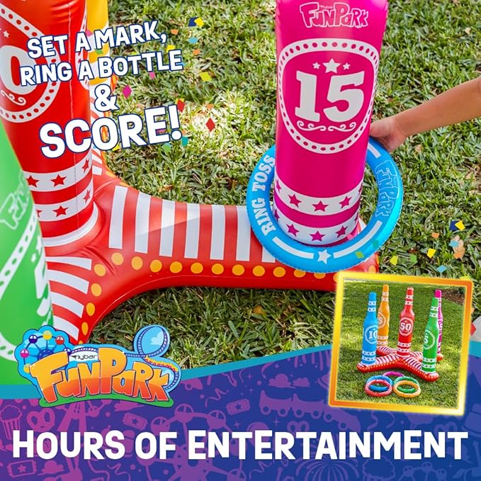 Flybar FunPark Ring Toss Game for Kids and Family, 3 Feet Tall, Includes 5 Colorful Rings, Inflatable Giant Outdoor Games for Adults and Family