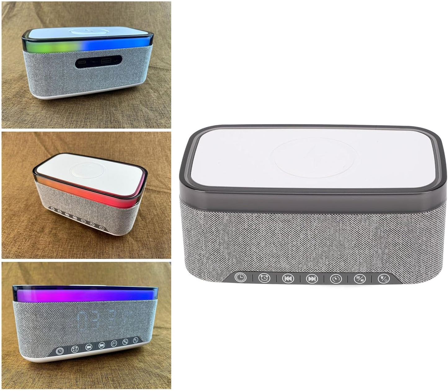 YUEHISY Bluetooth Speaker with Wireless Charging, Multifunctional Wireless Speaker, White Noise Sound Machine with LED