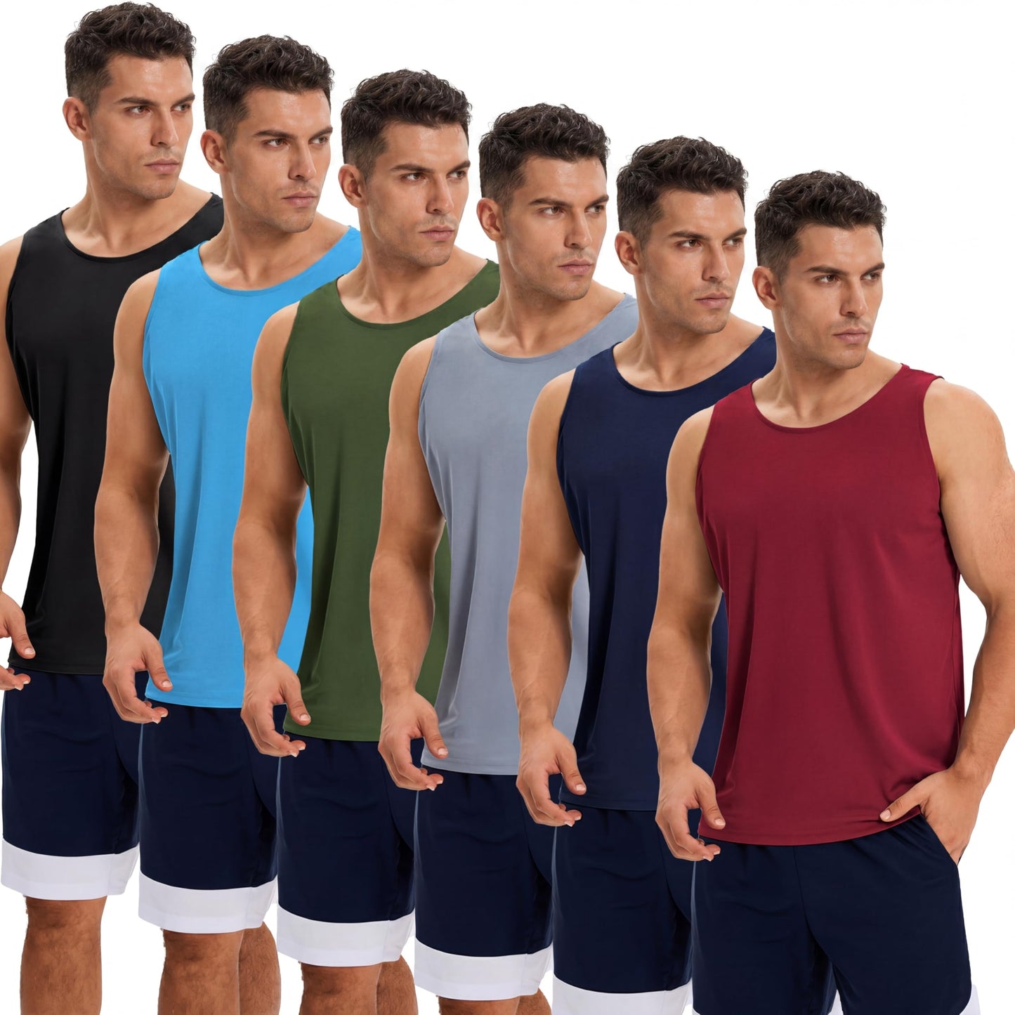 OYGSieg 6 Pack Men's Quick Dry Workout Tank Tops Breathable Gym Sleeveless Muscle Shirts for Active Men SetA L