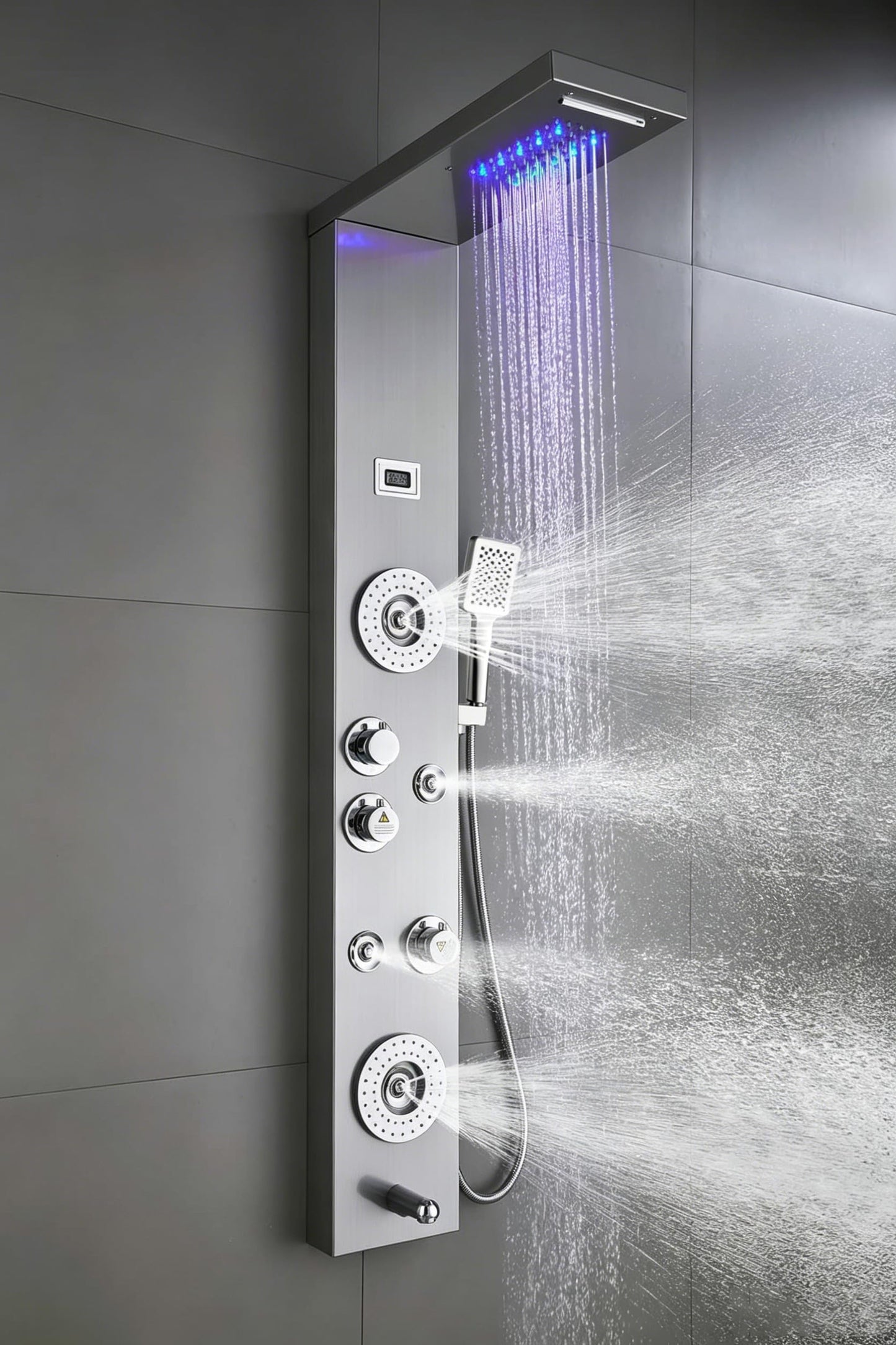 ELLO&ALLO Stainless Steel Shower Panel Tower System,LED Rainfall Waterfall Shower Head 6-Function Faucet Rain Massage System with Body Jets, Brushed Nickel